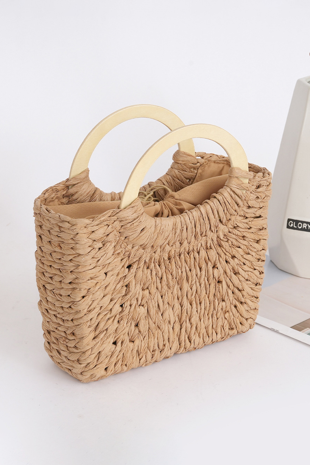 Camel Retro Straw Woven Handle Bag - loveforevers