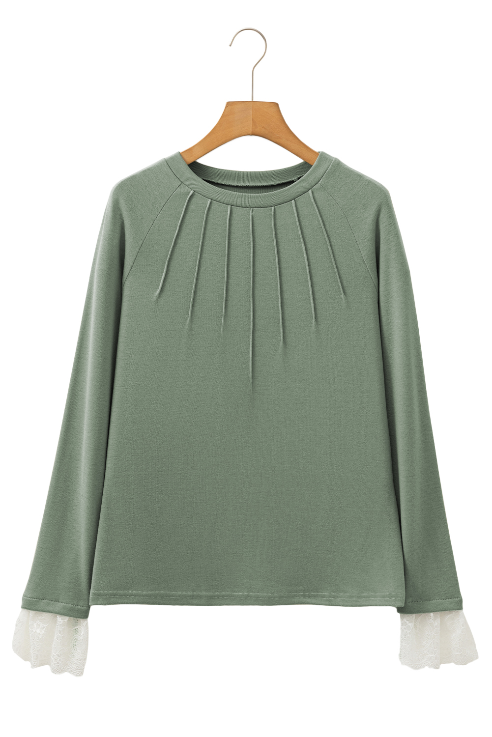 Parchment Seam Detail Lace Contrast Cuffs Raglan Sleeve Top - loveforevers