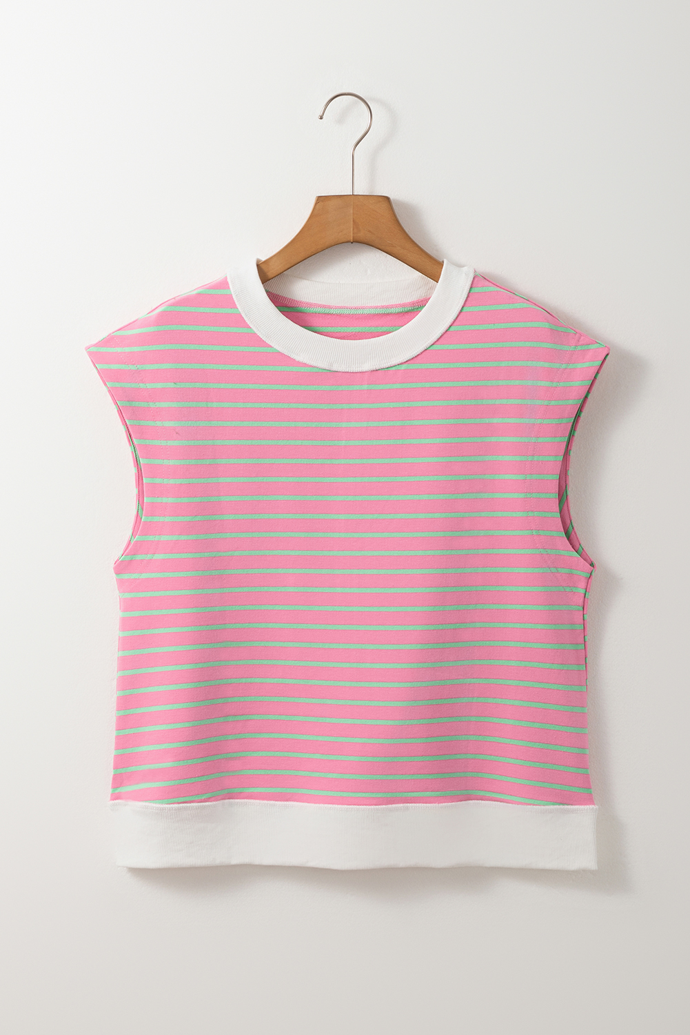 Sachet Pink Striped Crew Neck Cap Sleeve T Shirt - loveforevers