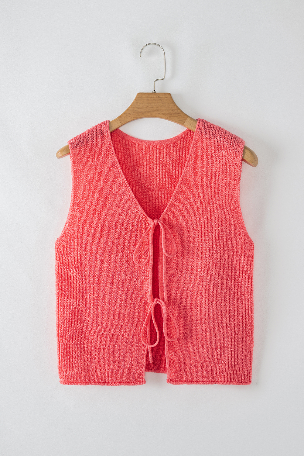 Tomato Red Lace-up Front V Neck Sweater Vest - loveforevers