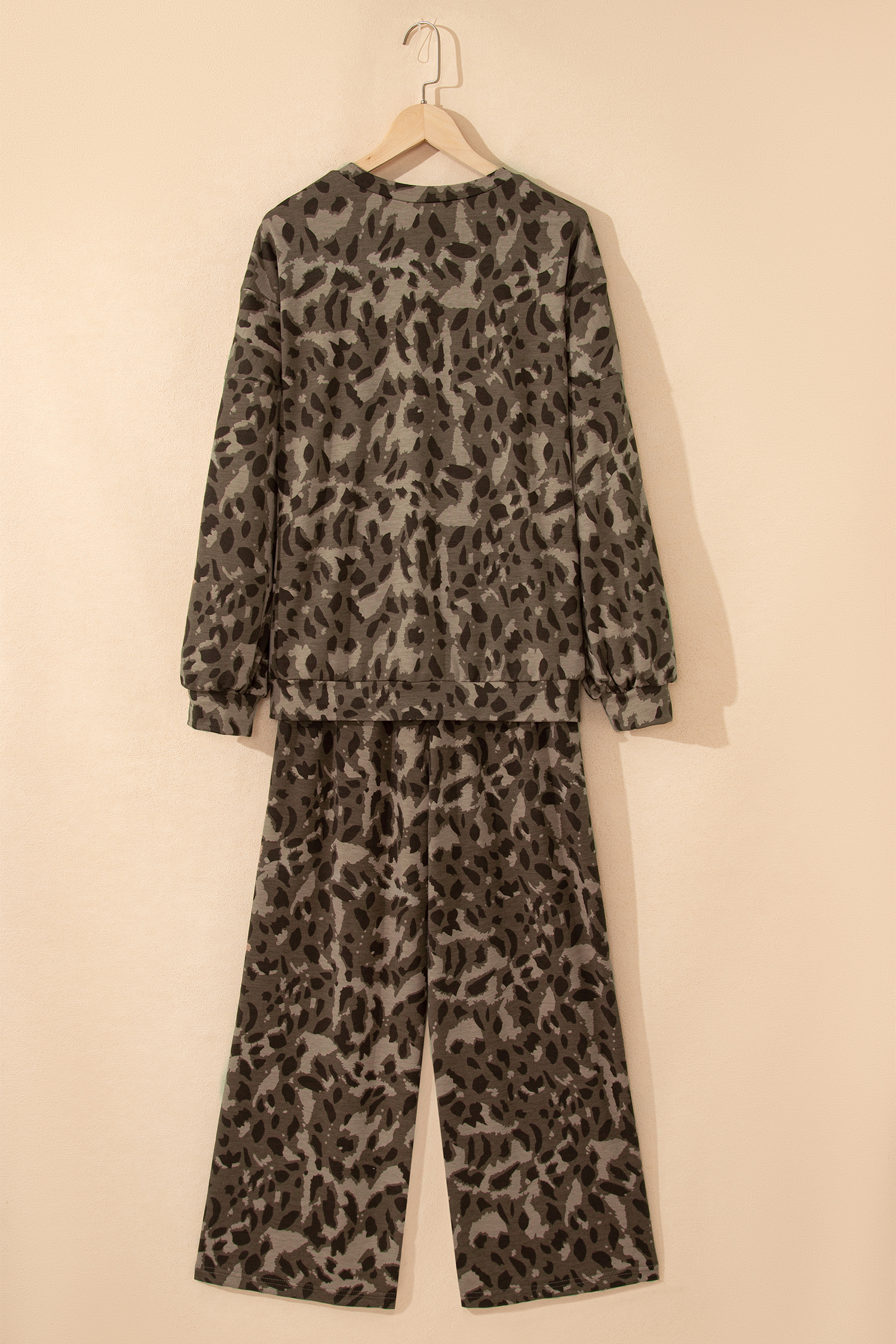 Brown Leopard Loose Tee Drawstring Waist Barrel Pants Set - loveforevers