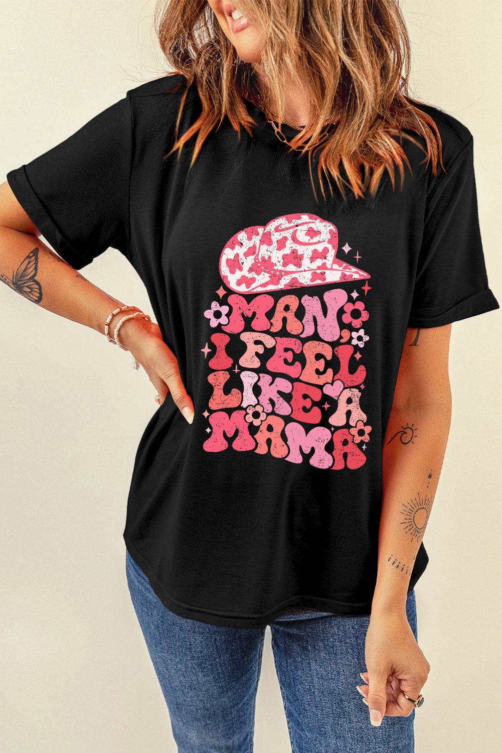 Black MAN I FEEL LIKE A MAMA Graphic Tee - loveforevers