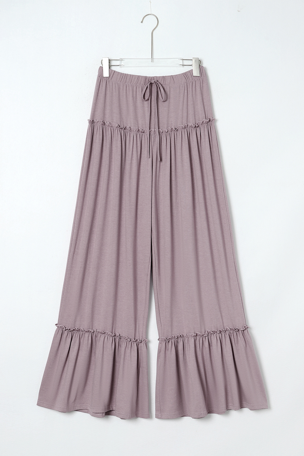 Khaki Frilled Drawstring High Waist Wide Leg Pants - loveforevers