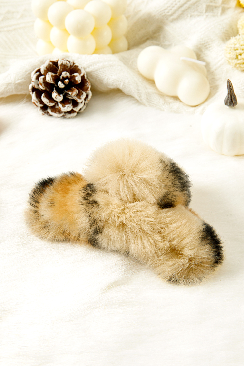 Thai Curry Leopard Fluffy Plush Cony Fur Hair Claw Clip - loveforevers