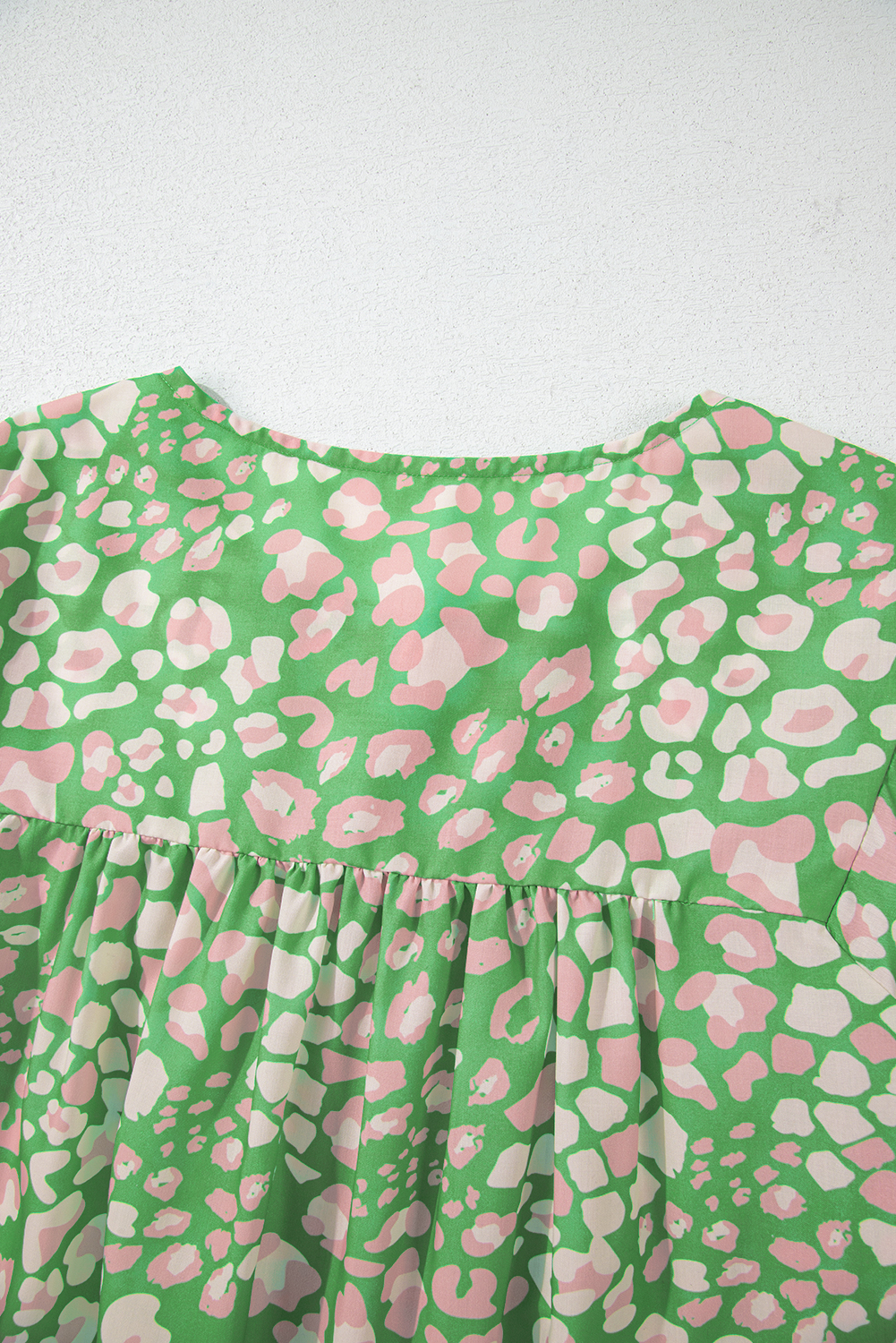Green Abstract Leopard Tied Front Flutter Sleeve Blouse - loveforevers