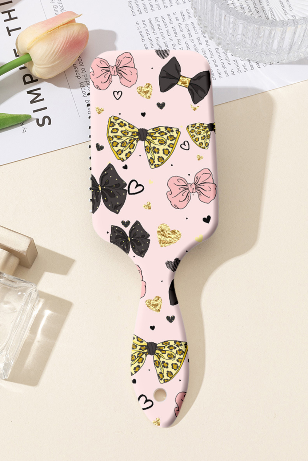 Pink Leopard Diverse Bow Printed Large Detangle Comb - loveforevers