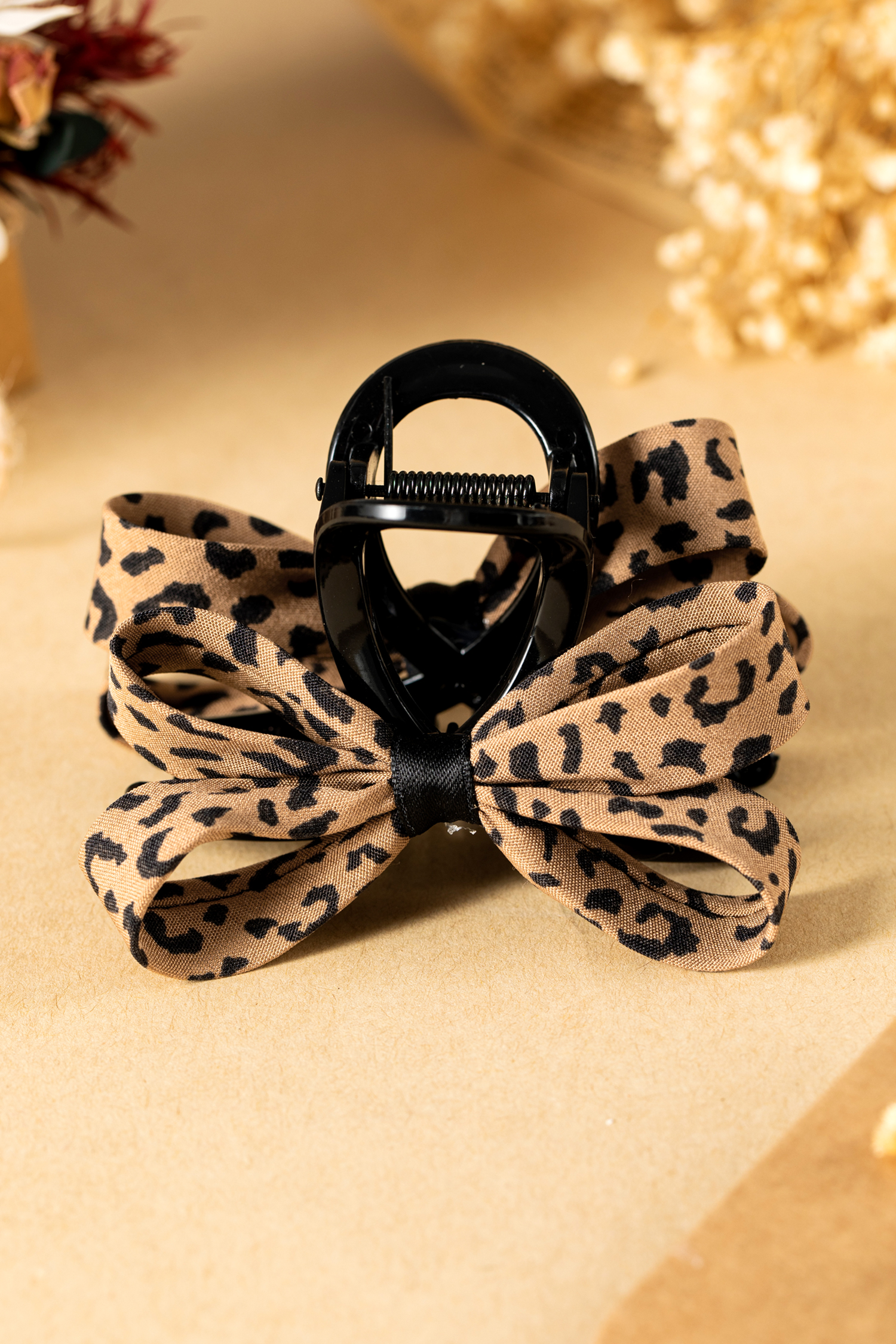 Chestnut Leopard Bow Applique Plastic Hair Claw Clip - loveforevers