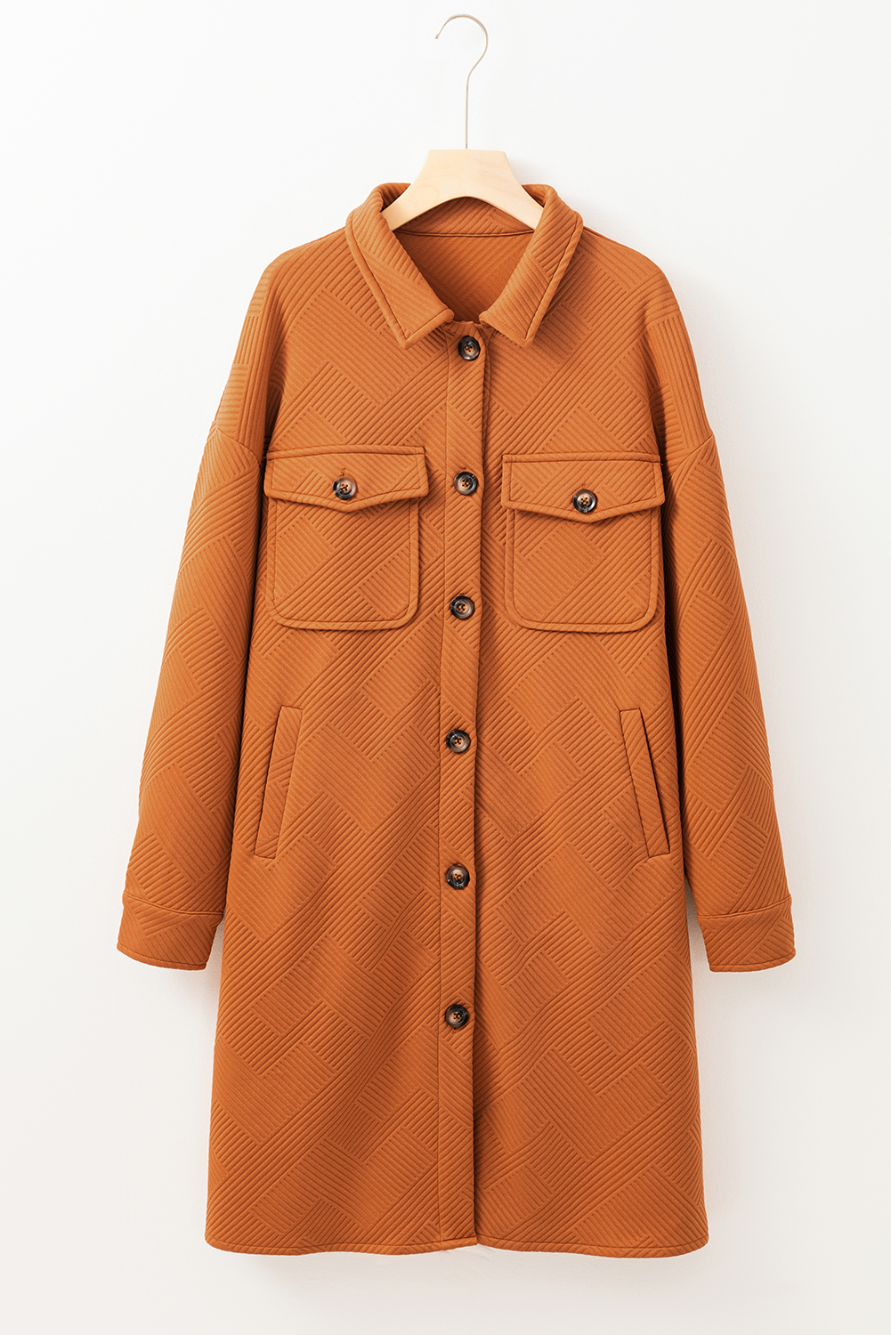 Gold Flame Textured Collared Drop Shoulder Buttoned Front Duster Coat - loveforevers