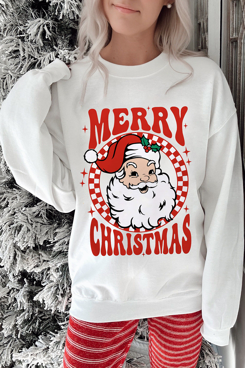 Beige MERRY CHRISTMAS Christmas Claus Graphic Drop Shoulder Sweatshirt - loveforevers
