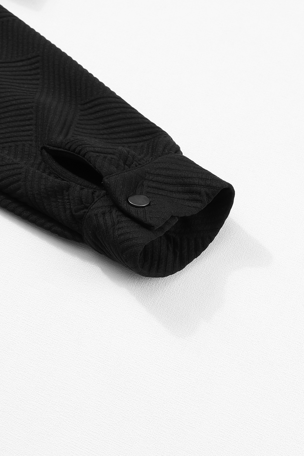 Black Solid Textured Flap Pocket Buttoned Shacket - loveforevers