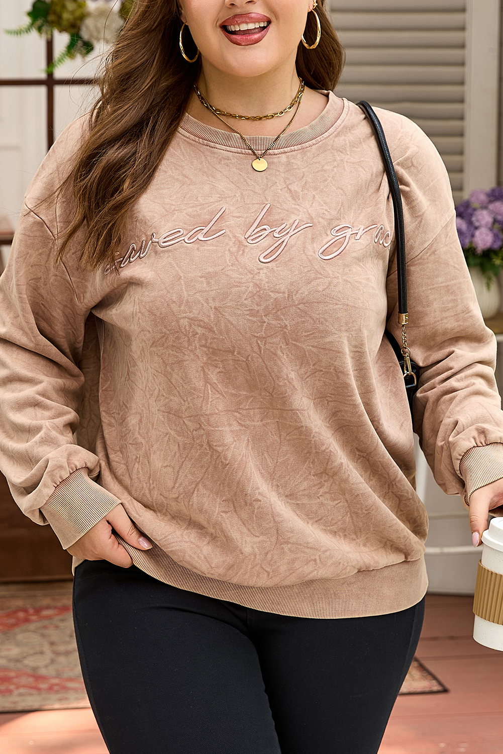 DUNE saved by grace Letter Embroidery Mineral Wash Loose Sweatshirt - loveforevers