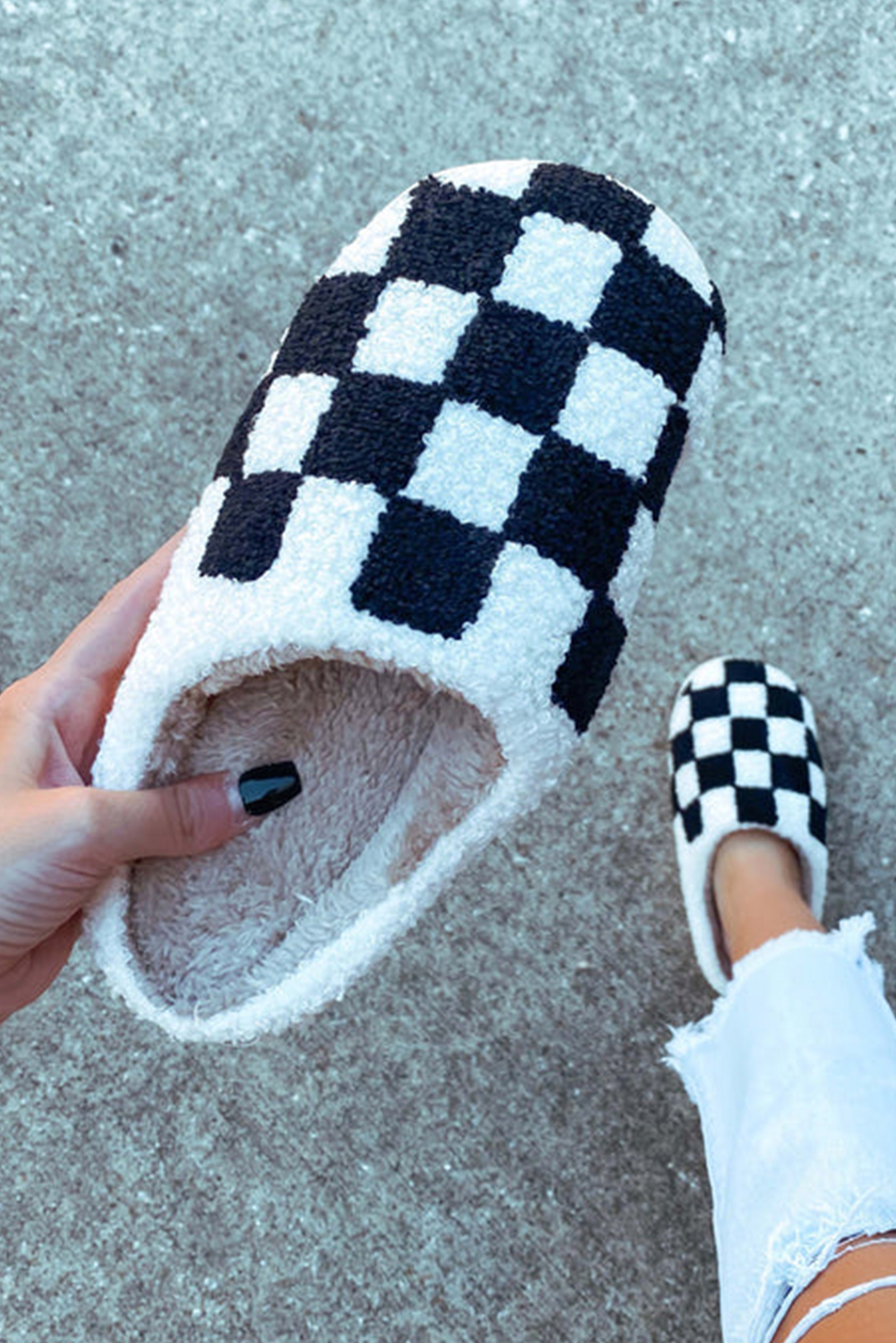 Fiery Red Checkered Print Fuzzy Slip On Winter Slippers - loveforevers