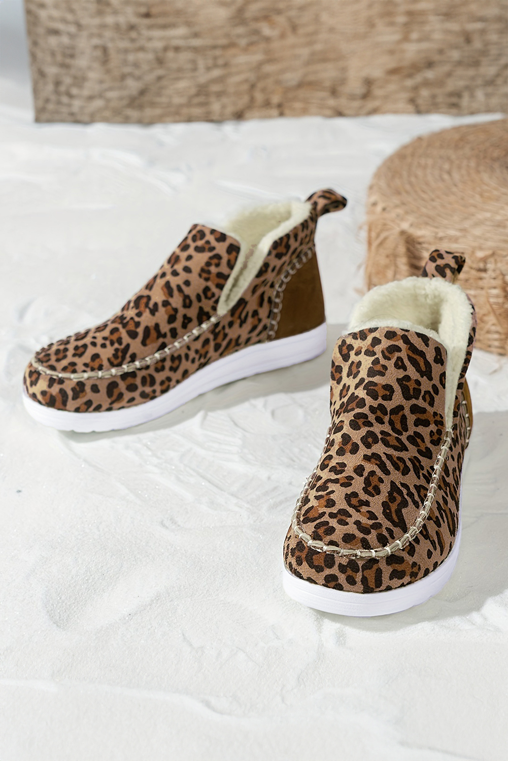 Brown Leopard Print Ankle Patched Flat Winter Fur Boots - loveforevers