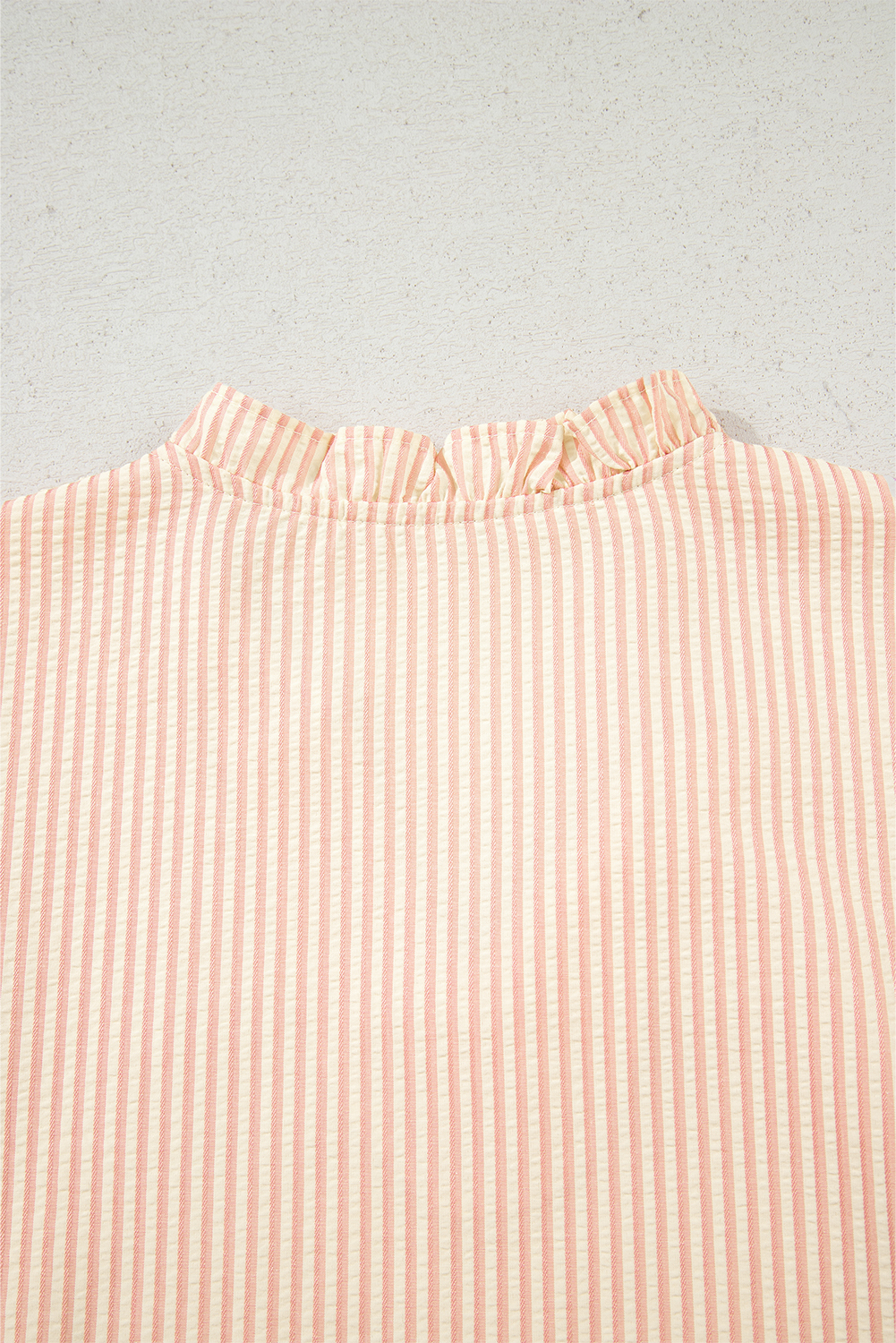 Pink Stripe Bow Knot Cuff Pearl Embellished Puff Sleeve V Neck Blouse - loveforevers
