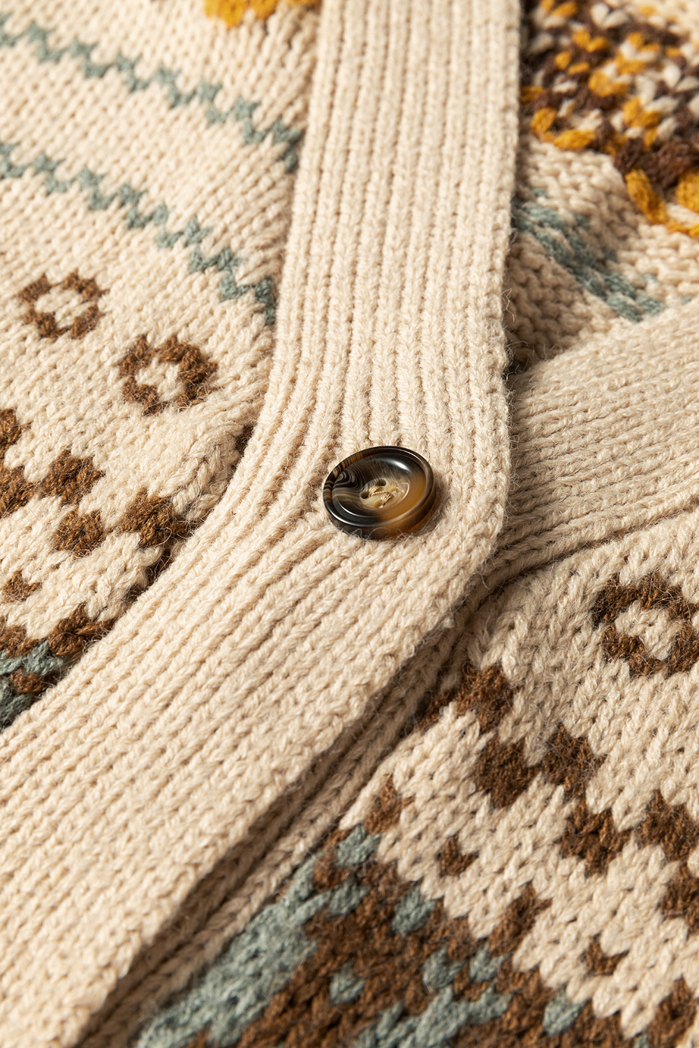 Khaki Western Pattern Knitted Button V Neck Cardigan Sweater - loveforevers