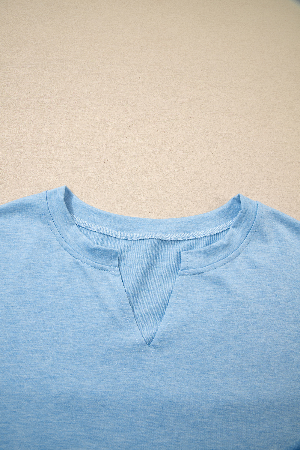 Myosotis Notched Neck Terry Raw Hem Long Sleeve Top - loveforevers