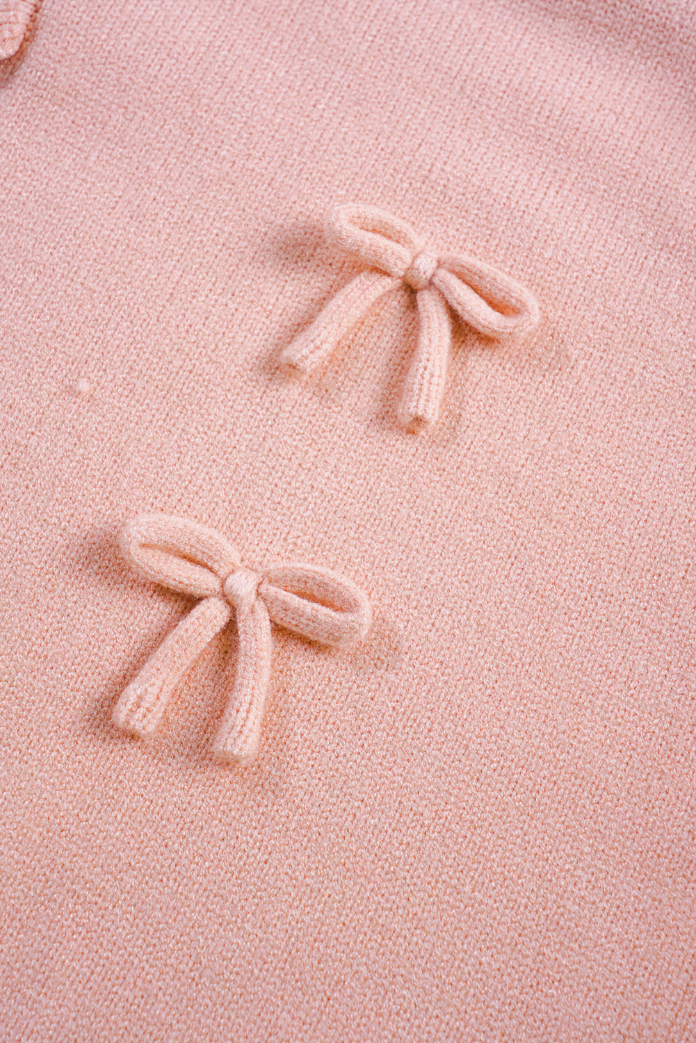 Light Pink Ruffled Bowknot Ribbed Trim Long Sleeve Sweater - loveforevers