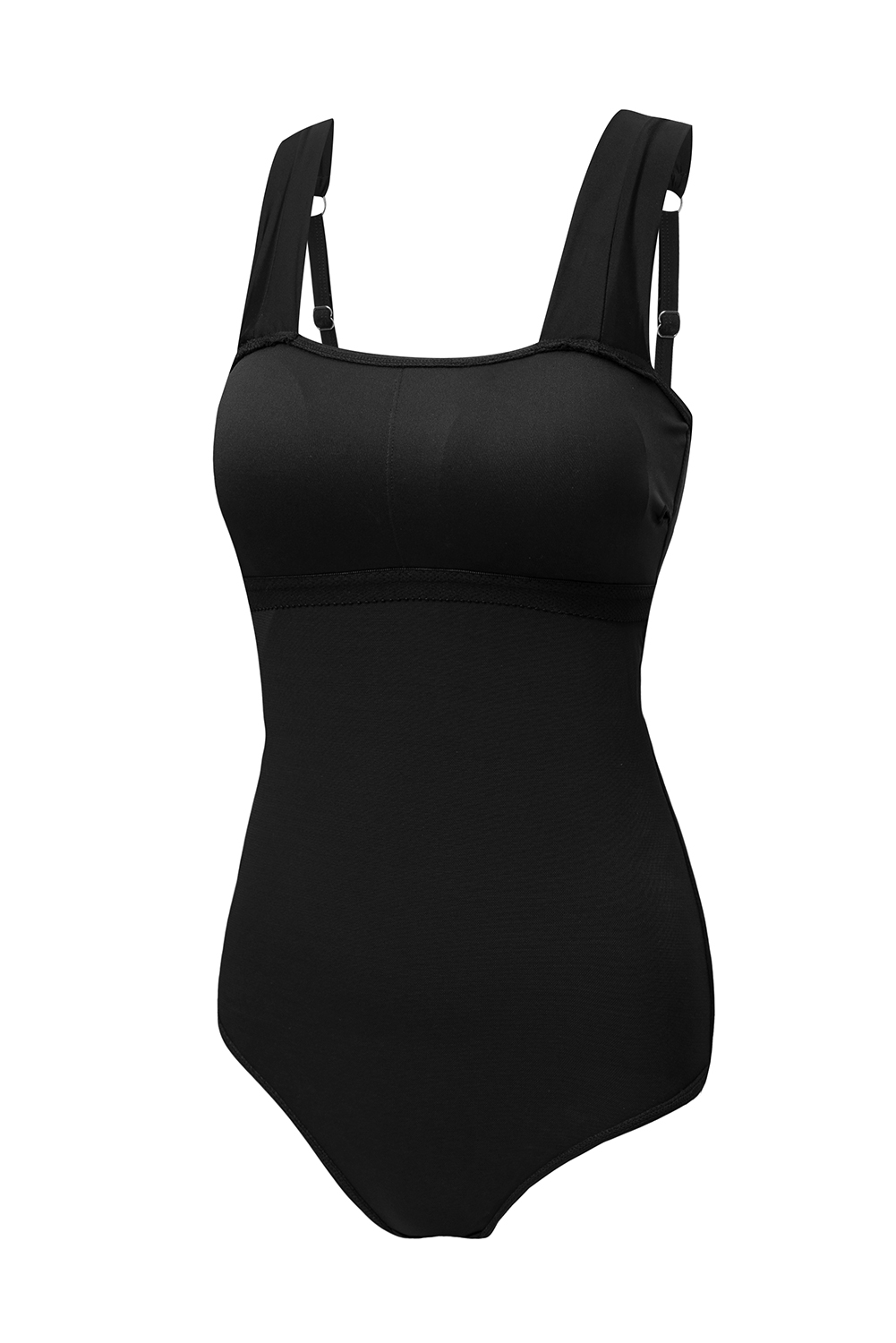 Black Square Neck Ruched Tommy Control One Piece Swimsuit - loveforevers