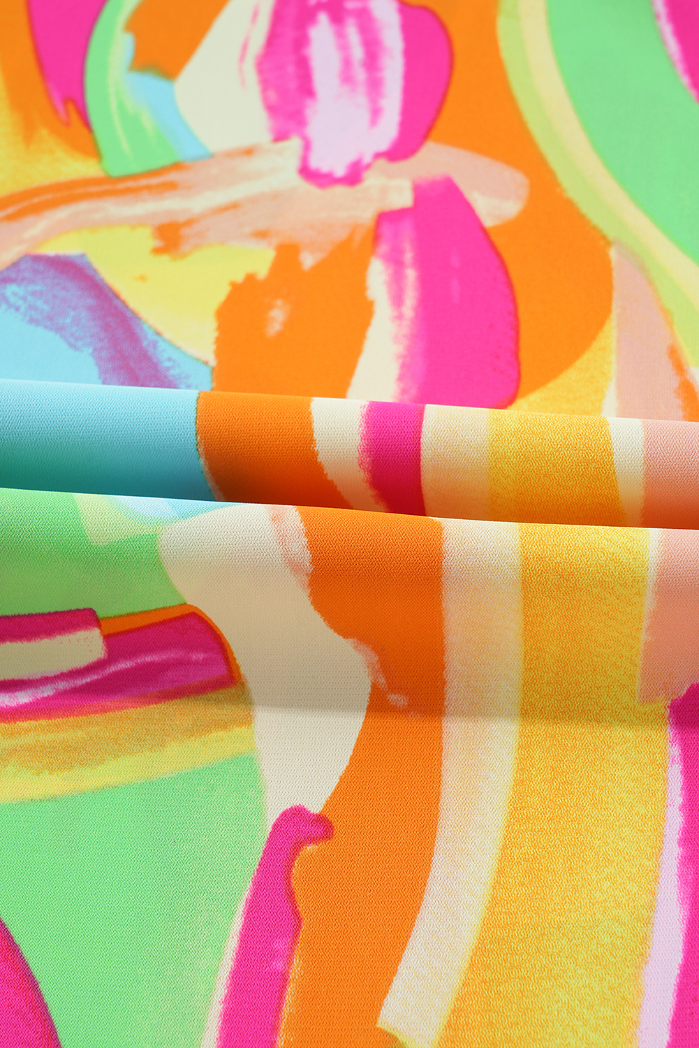 Multicolour Abstract Print Keyhole Back Pleated Half Sleeve Blouse - loveforevers