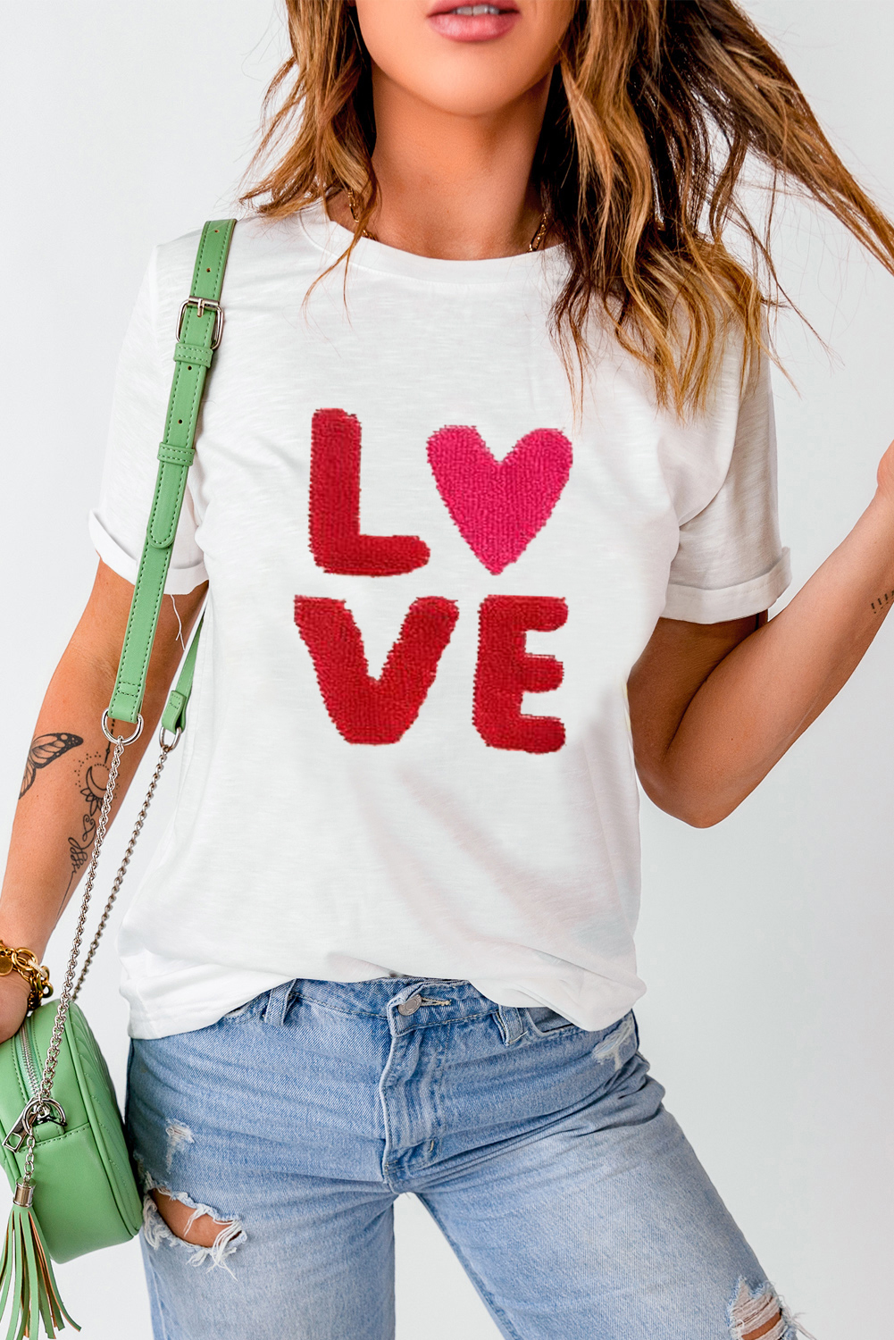 White Heart LOVE Graphic Valentines T Shirt - loveforevers