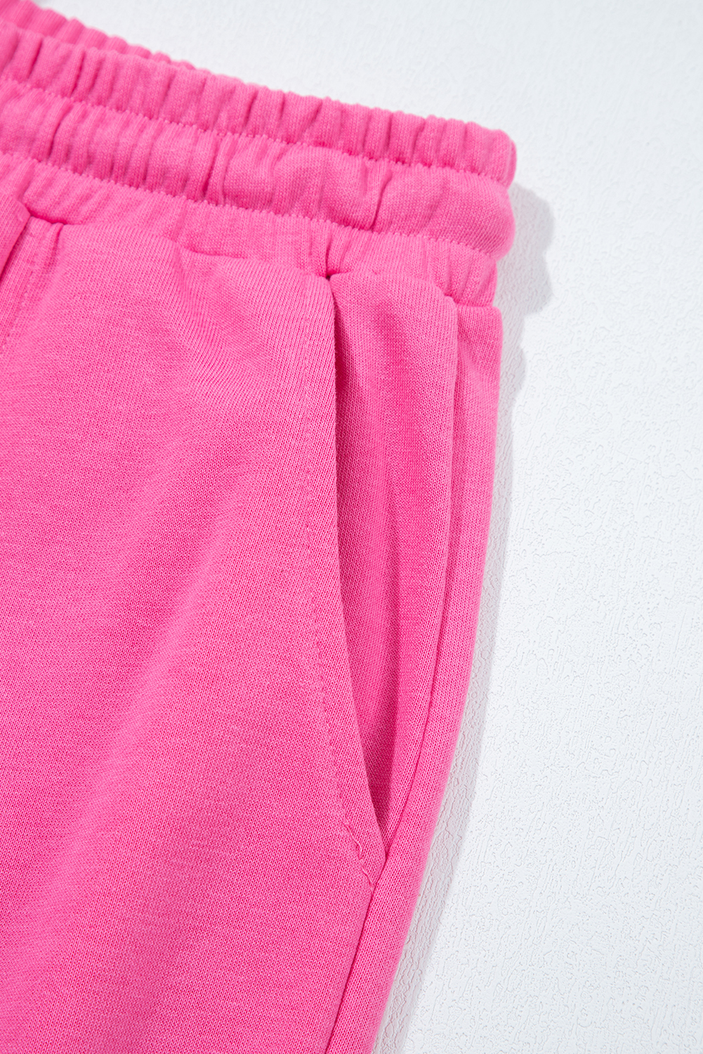 Bright Pink Raw Edge Half Buttons Pullover and Jogger Pants Set - loveforevers