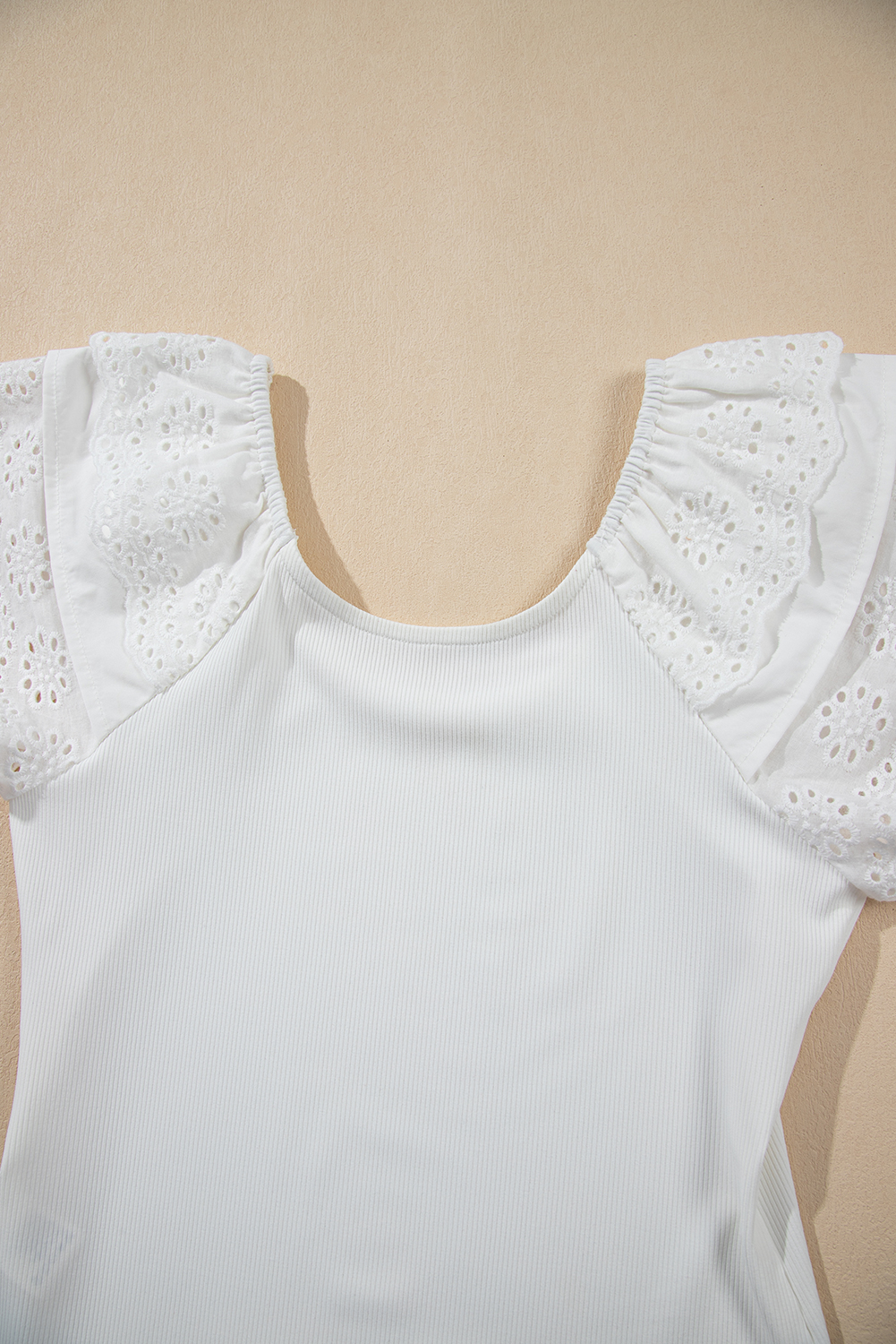 White Eyelet Ruffle Sleeve Slim Fitted Top - loveforevers