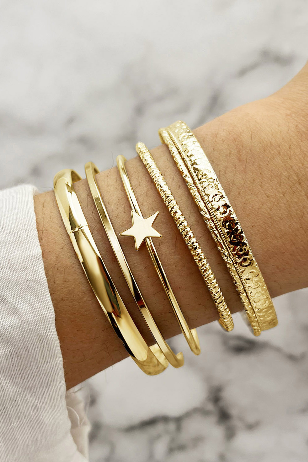 Gold Star Decor Plated Alloy 6pcs Bangle Bracelet - loveforevers