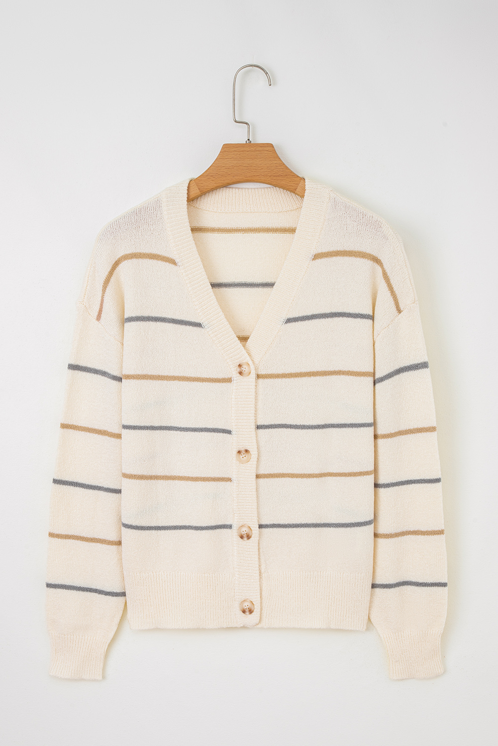 Multicolour Striped Buttoned Front V Neck Drop Shoulder Cardigan Sweater - loveforevers