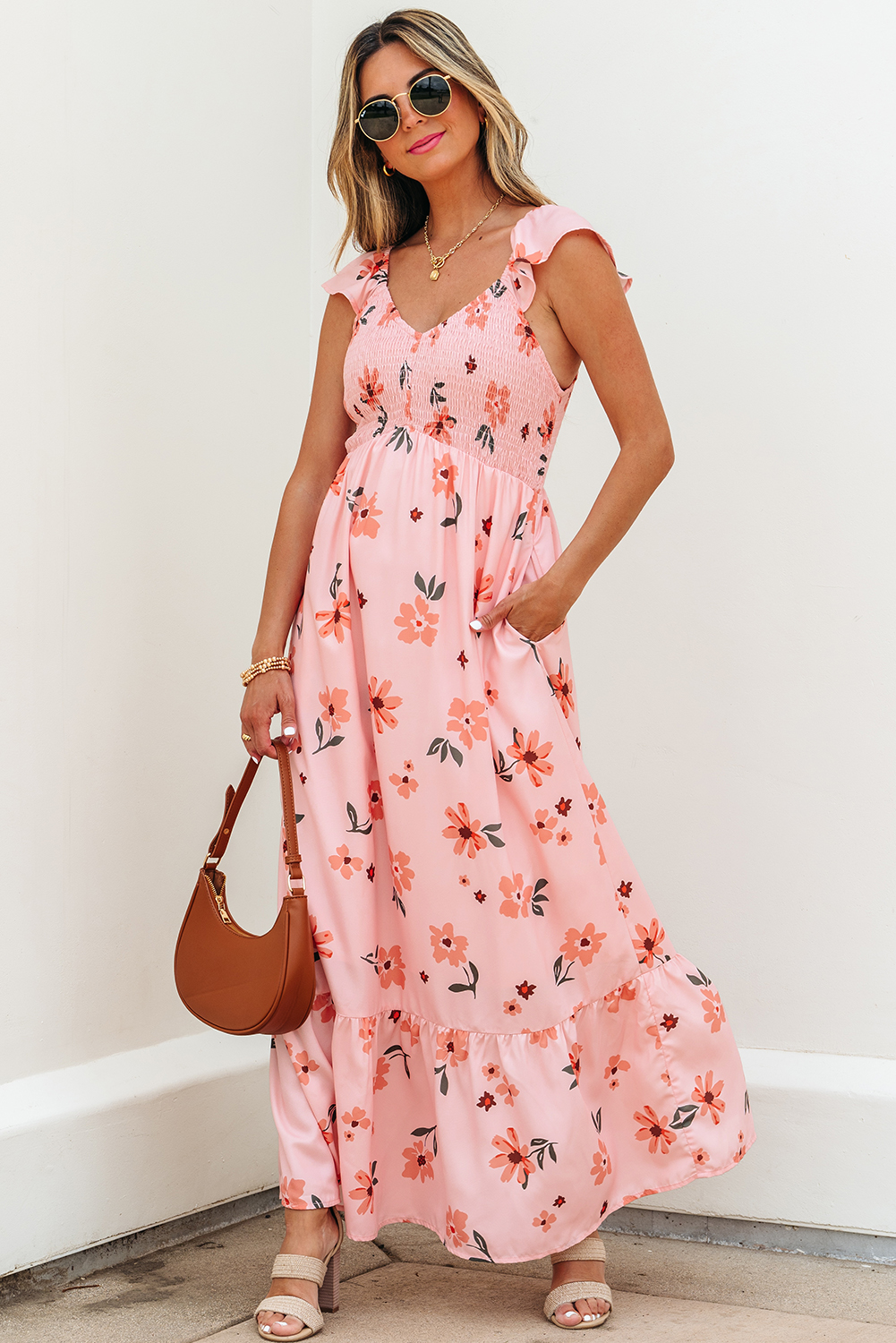 Black V Neck Flutter Sleeve Smocked Bodice High Waist Ruffle Maxi Dress - loveforevers