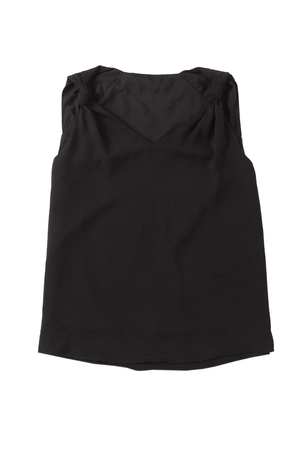 Black V Neck Knotted Shoulder Vest - loveforevers