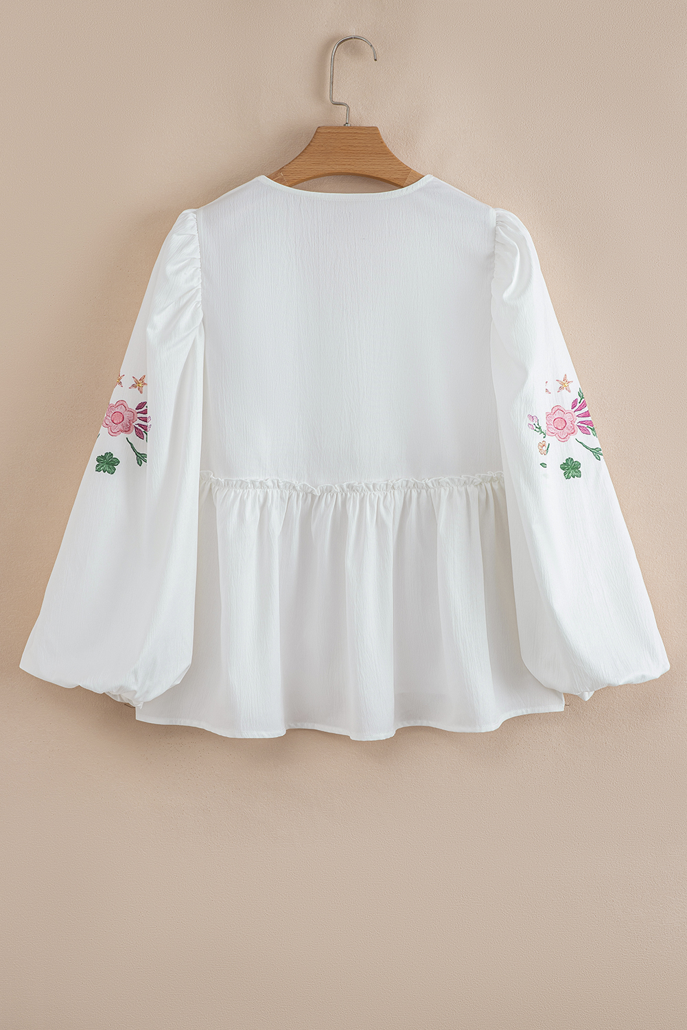 White Flower Print Lace-up V Neck Babydoll Blouse - loveforevers