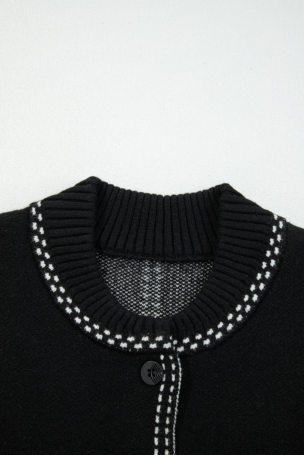Black Contrast Trim Button up Sweater Cardigan - loveforevers