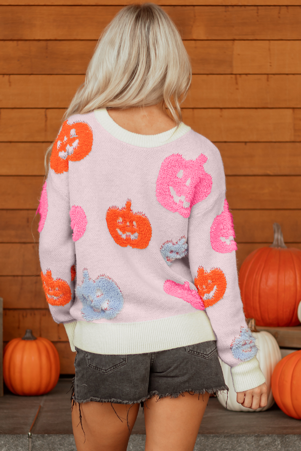 Beige Halloween Cute Pumpkin Pattern Sweater - loveforevers