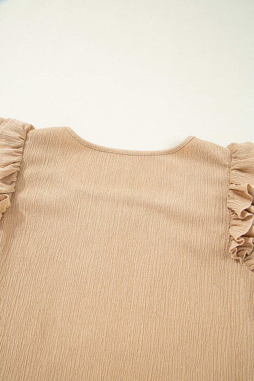 Smoke Gray Ruffled Tiered Sleeve Square Neck Textured Top - loveforevers