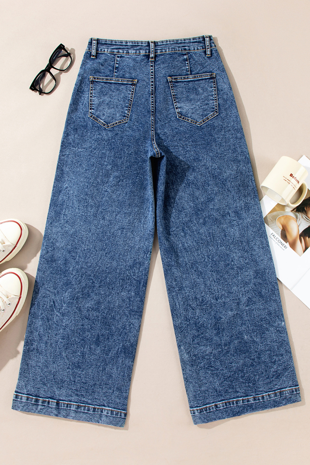 Light Blue Chic Patch Pocket Straight Leg Loose Jeans - loveforevers