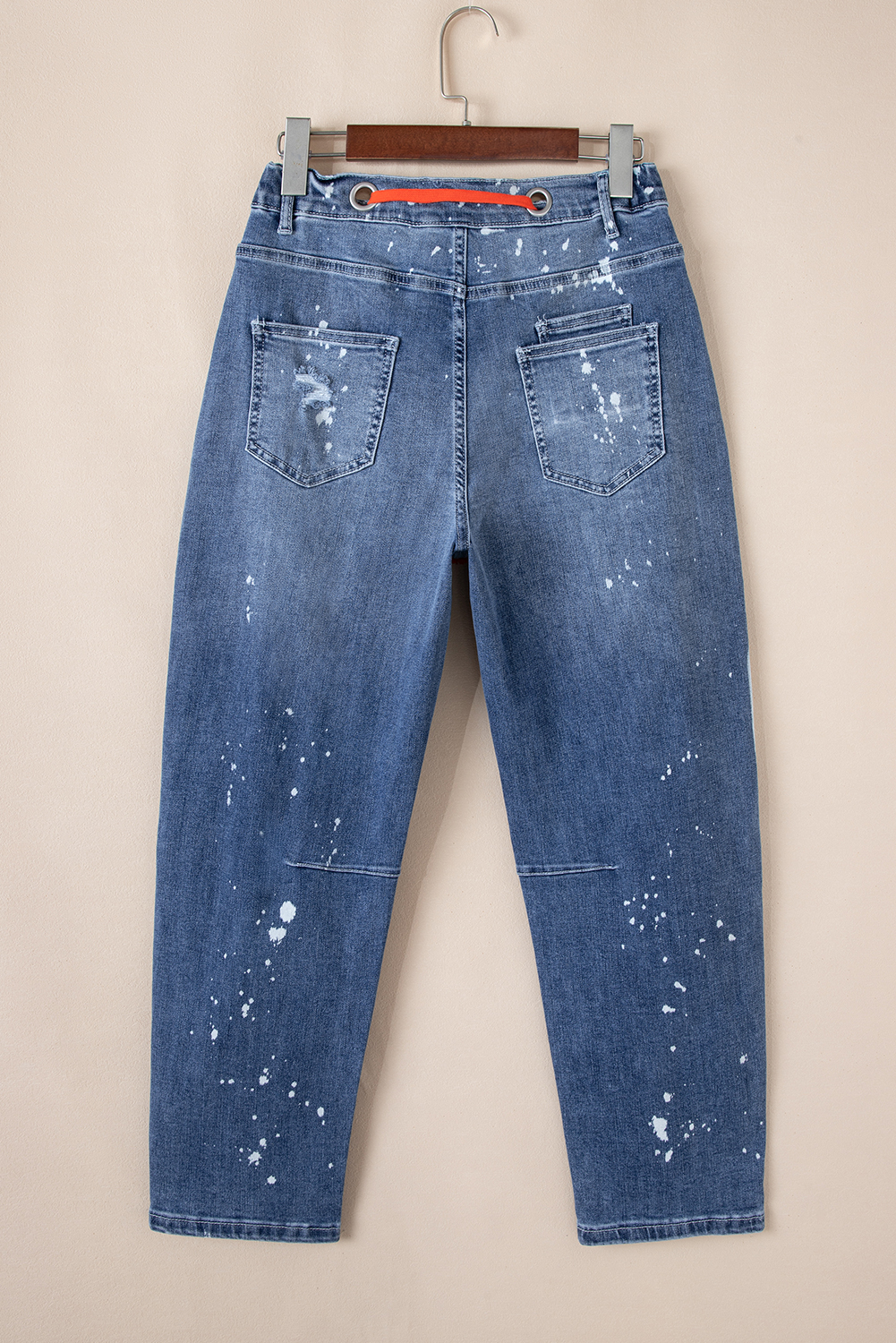 Ashleigh Blue Ripped Splattering Paint Rope Waist Cropped Straight Jeans - loveforevers
