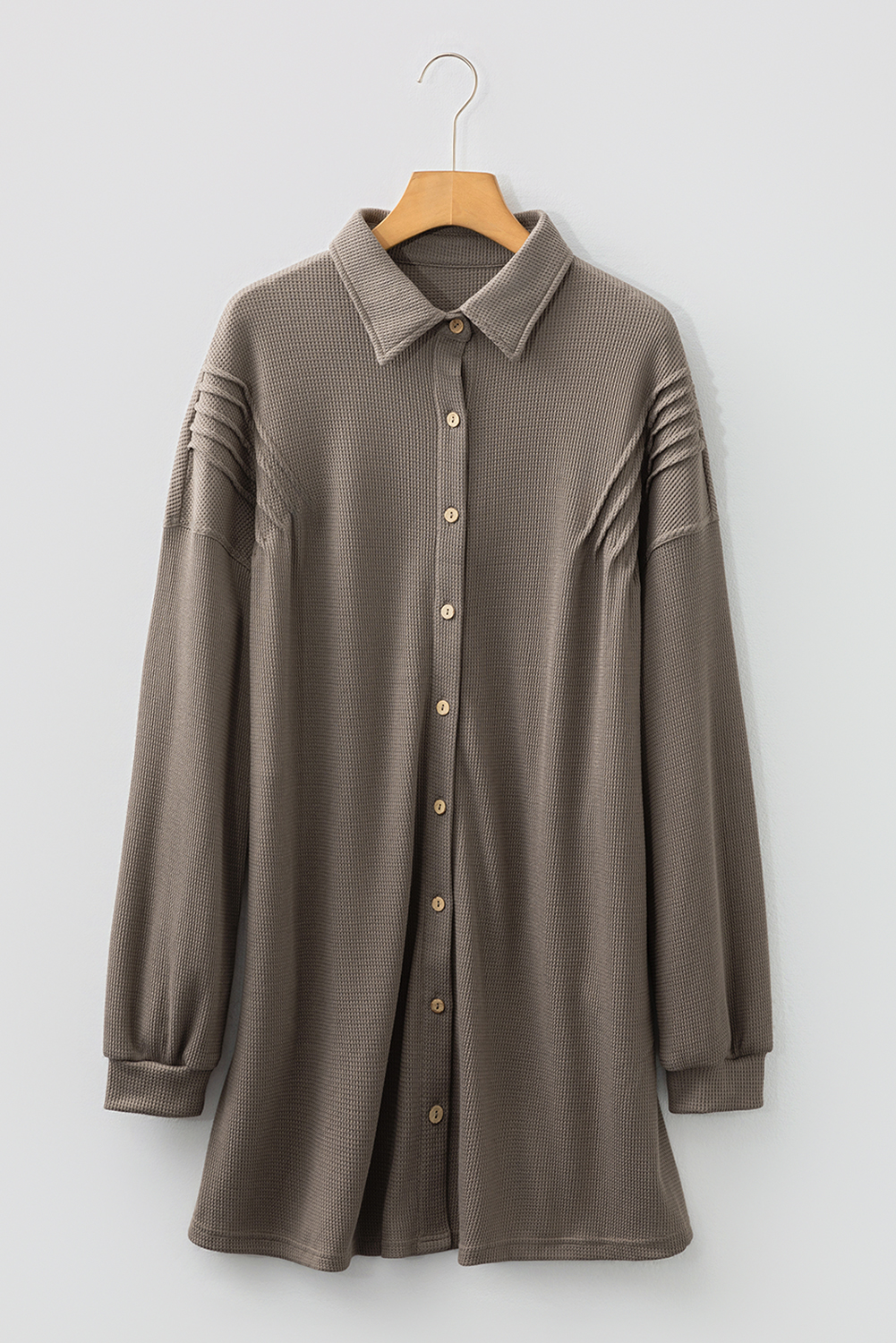 Simply Taupe Waffle Knit Shirt Tunic Dress - loveforevers