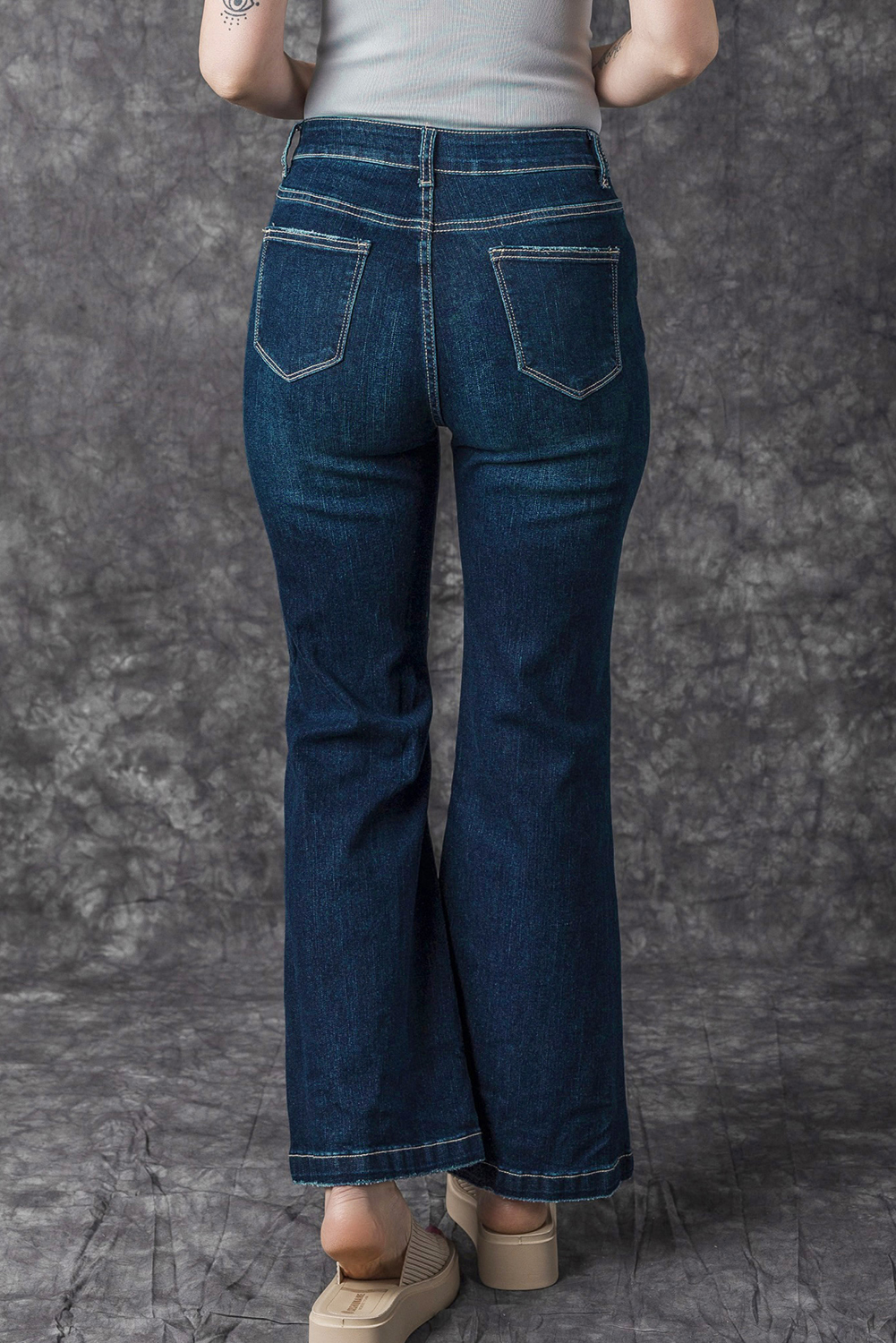 Real Teal High Rise Ripped Bell Bottom Jeans - loveforevers