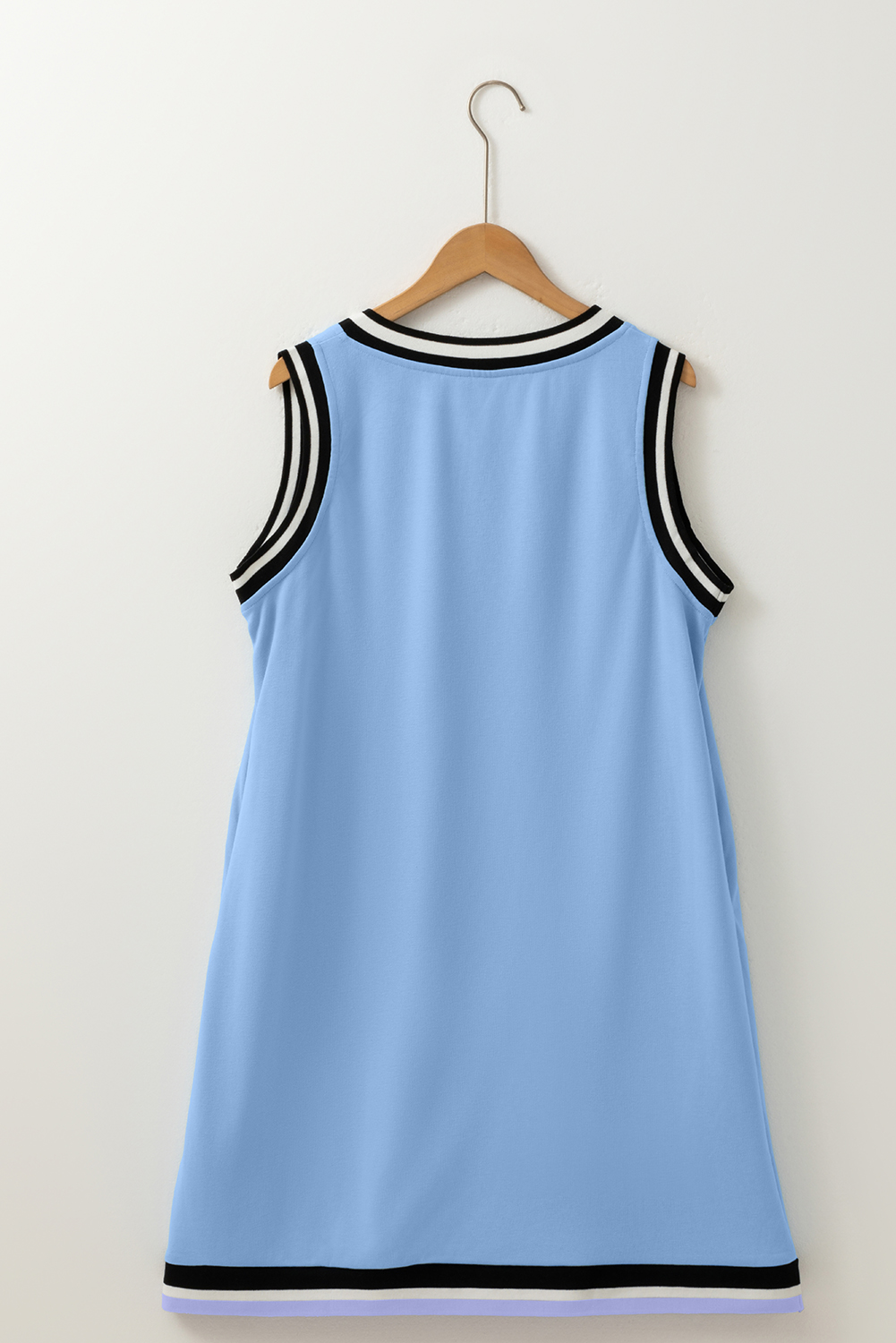 Mint Green Varsity Contrast Striped V Neck Long Sleeve T Shirt Dress with Pockets - loveforevers