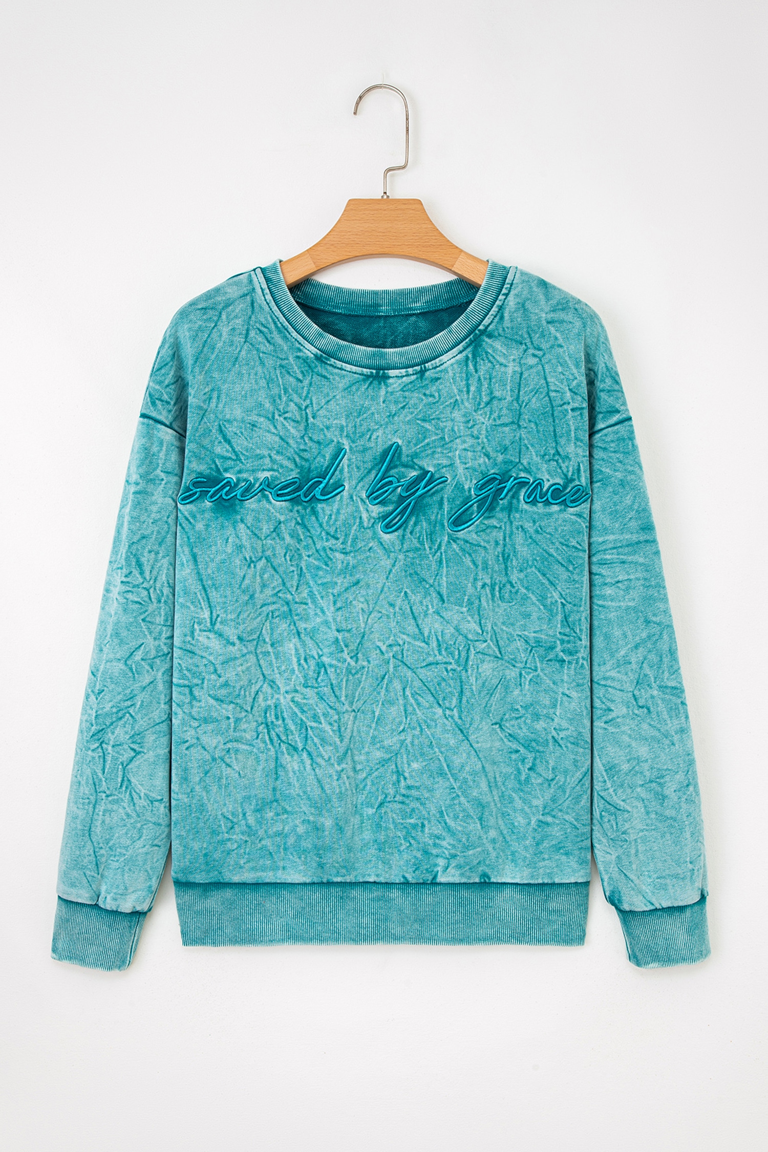 DUNE saved by grace Letter Embroidery Mineral Wash Loose Sweatshirt - loveforevers