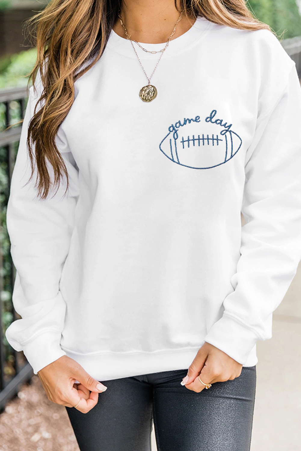 White game day Rugby Embroidered Casual Sweatshirt - loveforevers