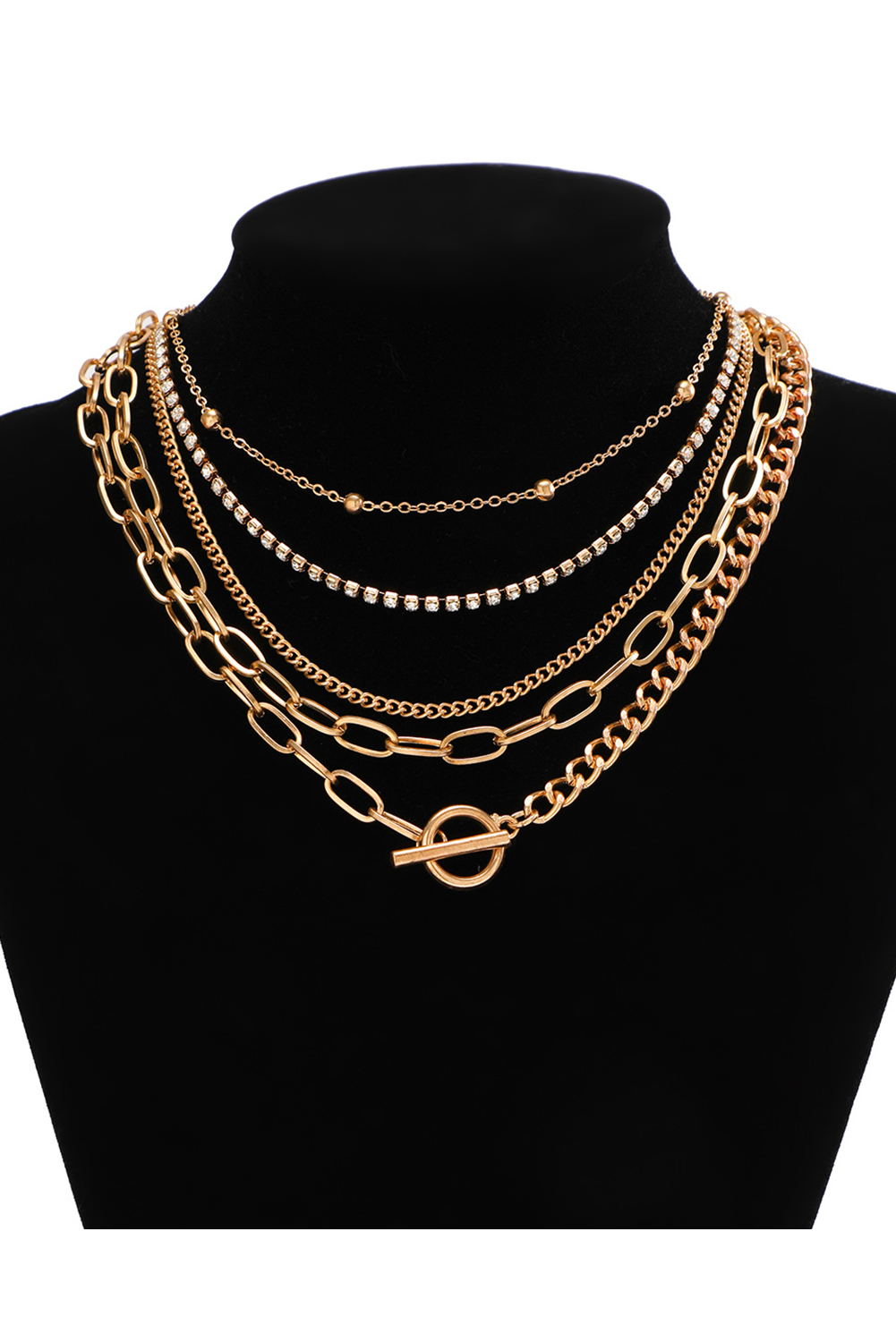 Silvery 5pcs Layered Rhinestone Plated Chain Collarbone Necklaces Set - loveforevers