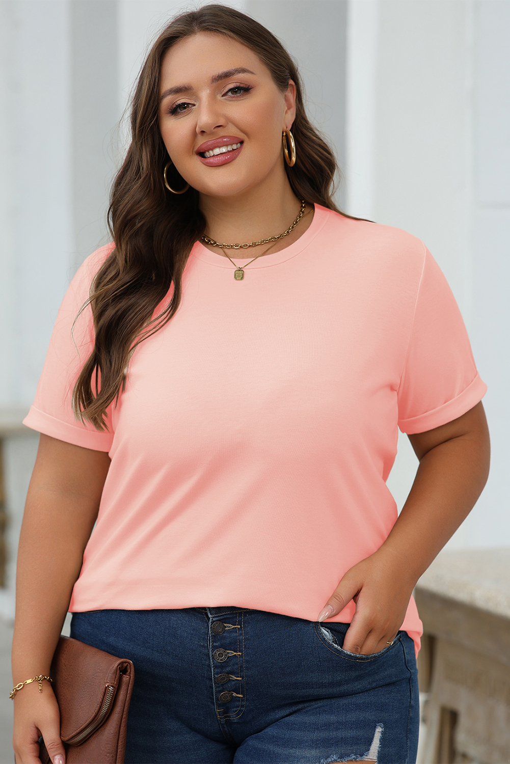 Khaki Casual Plain Crew Neck Tee - loveforevers