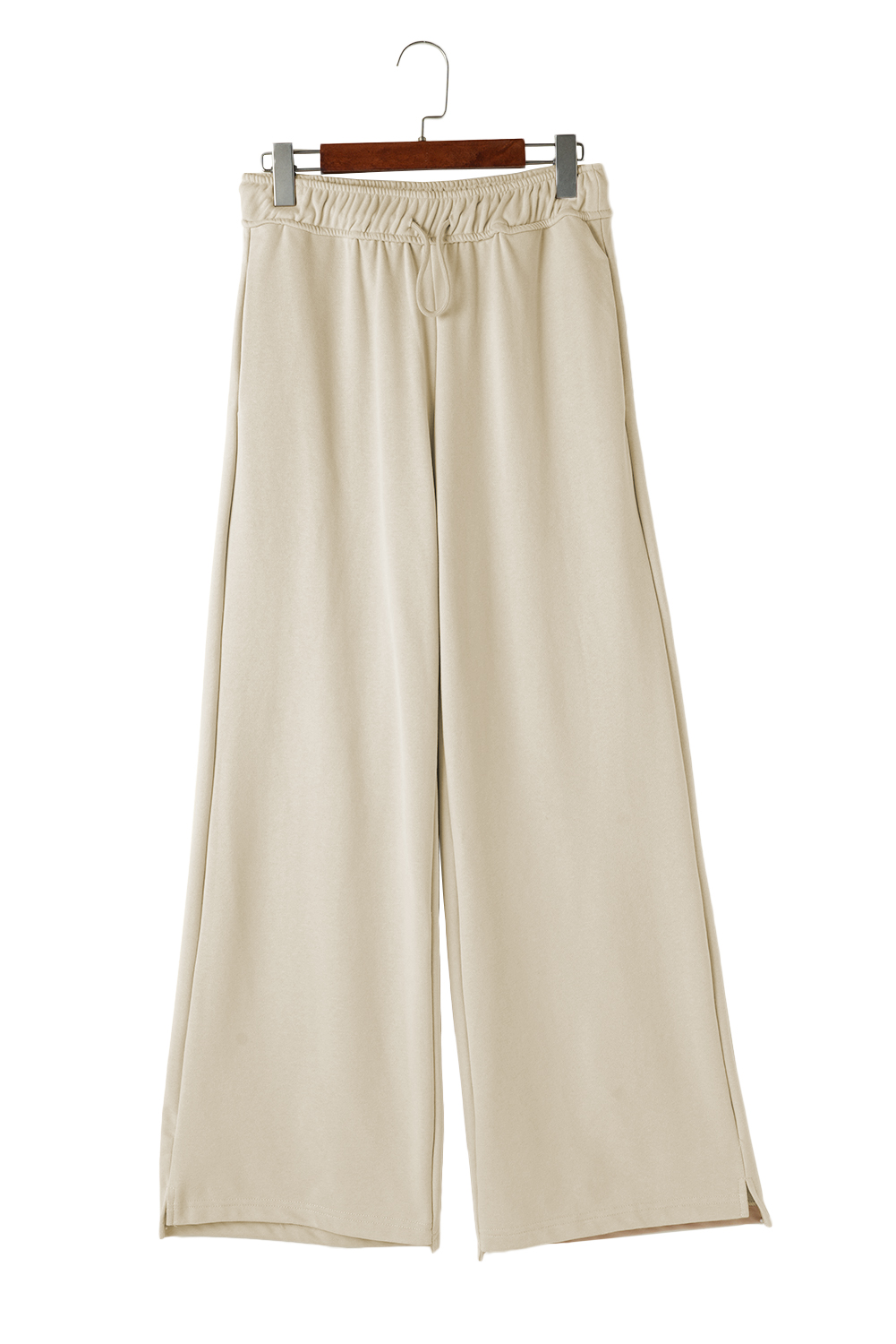 Apricot Loop Drawstring Elastic Waistband Casual Wide Leg Pants - loveforevers