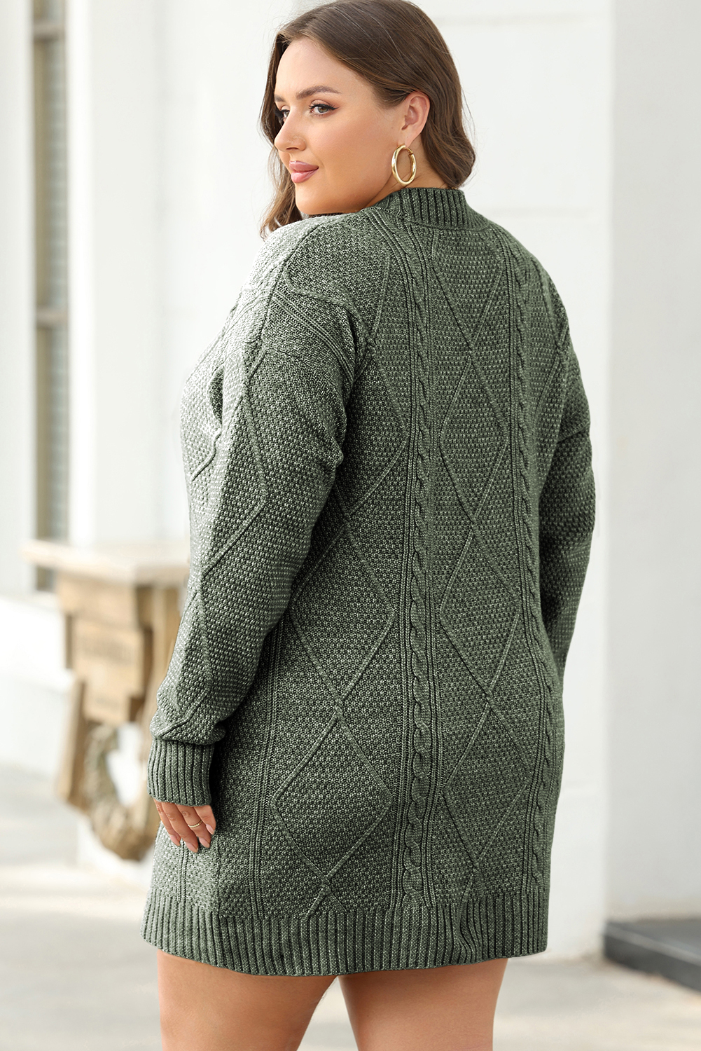 Parchment Cable Knit Drop Shoulder Loose Fit Sweater Dress - loveforevers