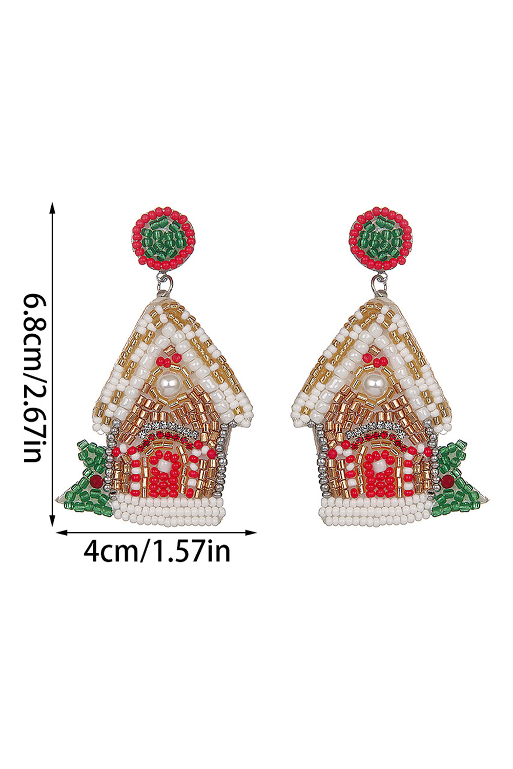 White Christmas Style House Beaded Stud Dangle Earrings - loveforevers