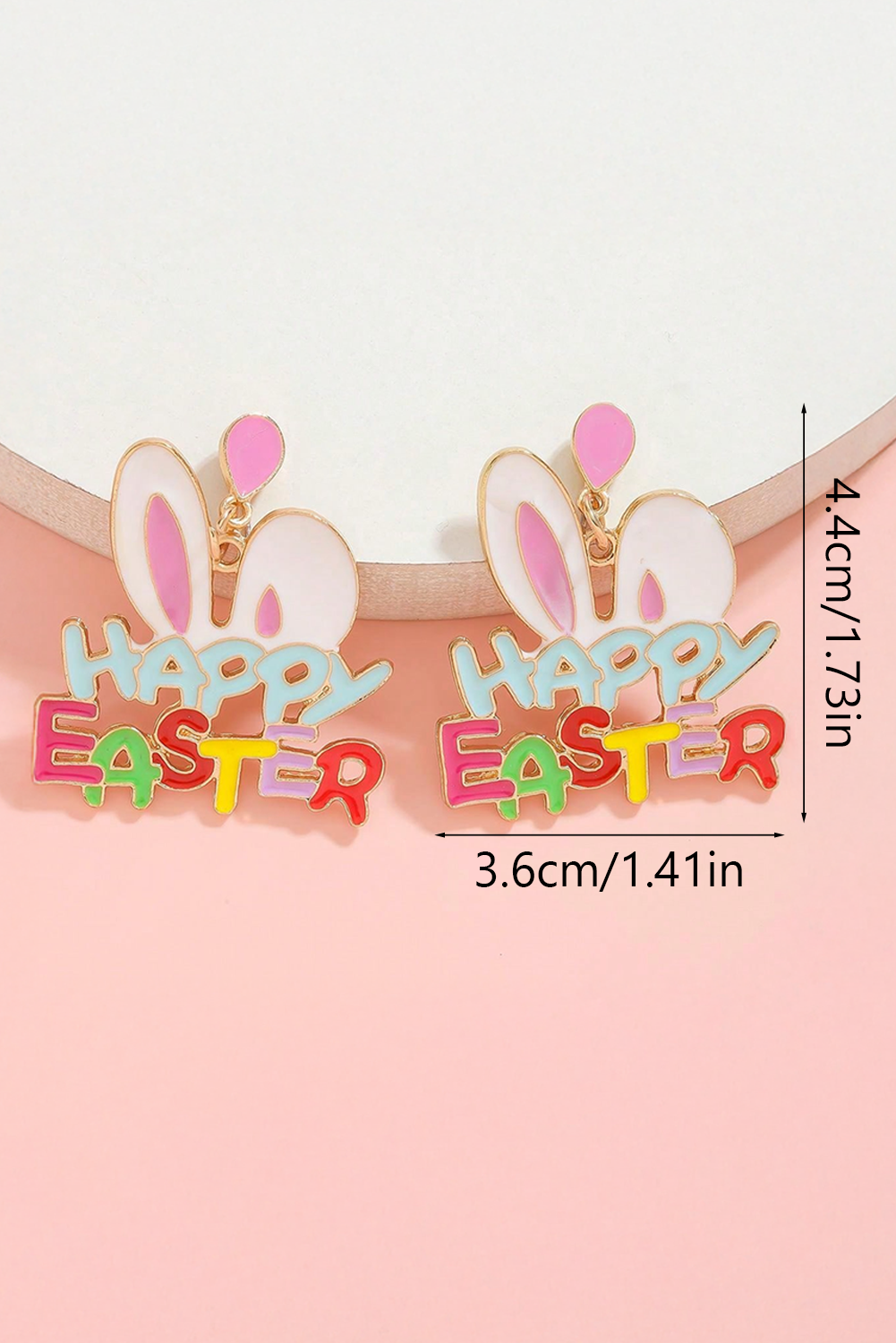 Pink Happy Easter Bunny Ear Pattern Stud Dangle Earrings - loveforevers