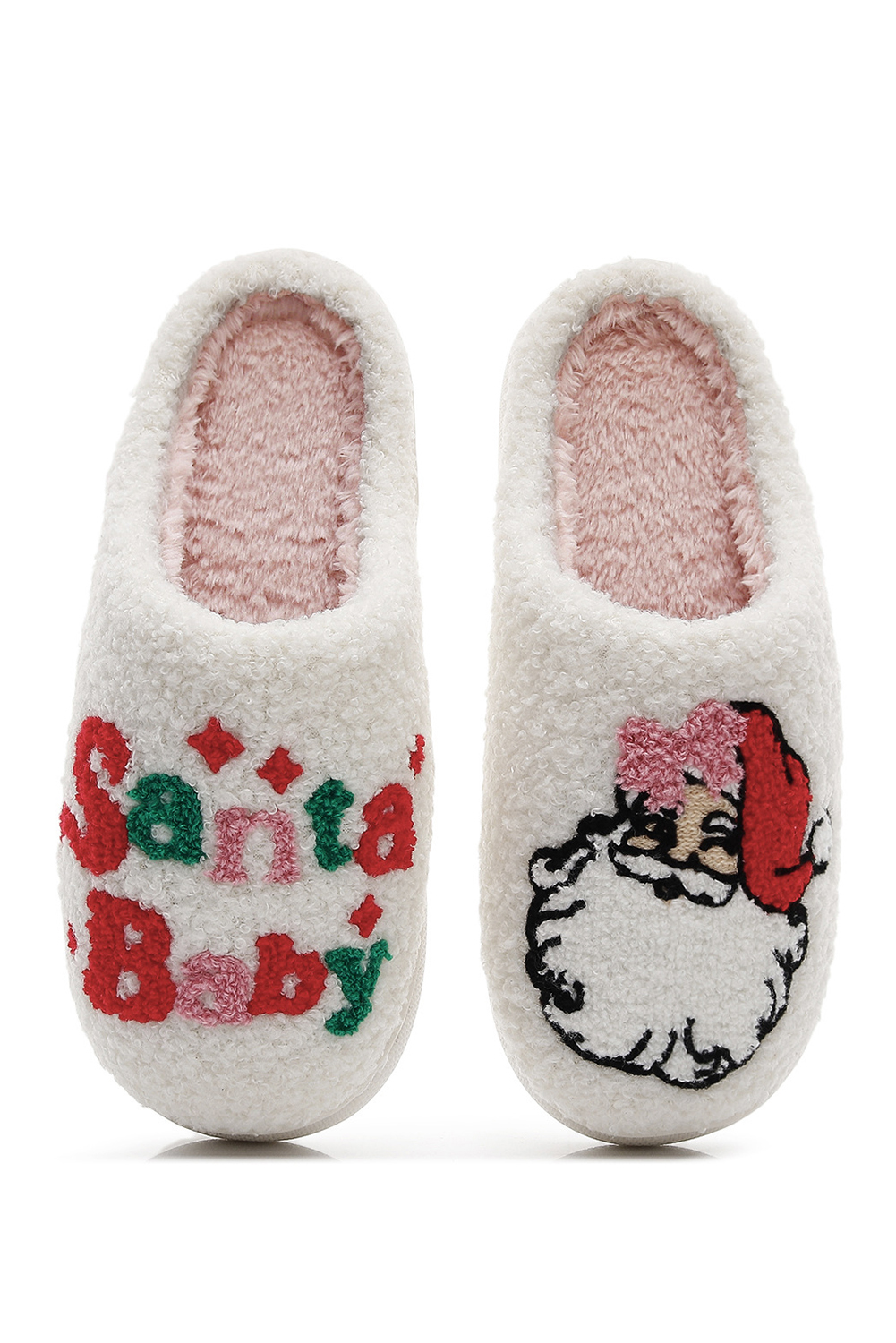 White Plush Santa Baby Christmas Asymmetric House Slippers - loveforevers