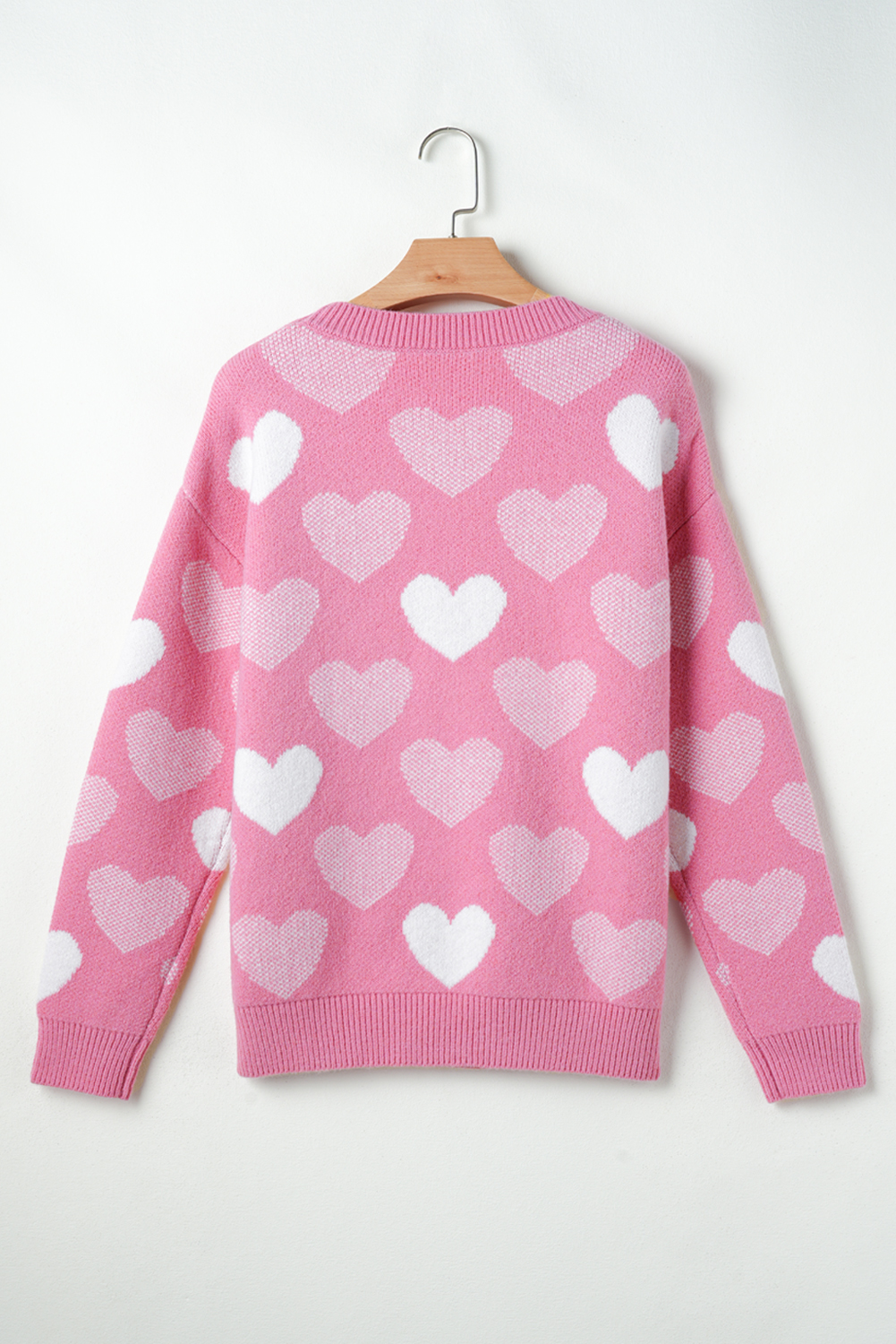 Pink Pearled Heart Print Valentines Crew Neck Sweater - loveforevers