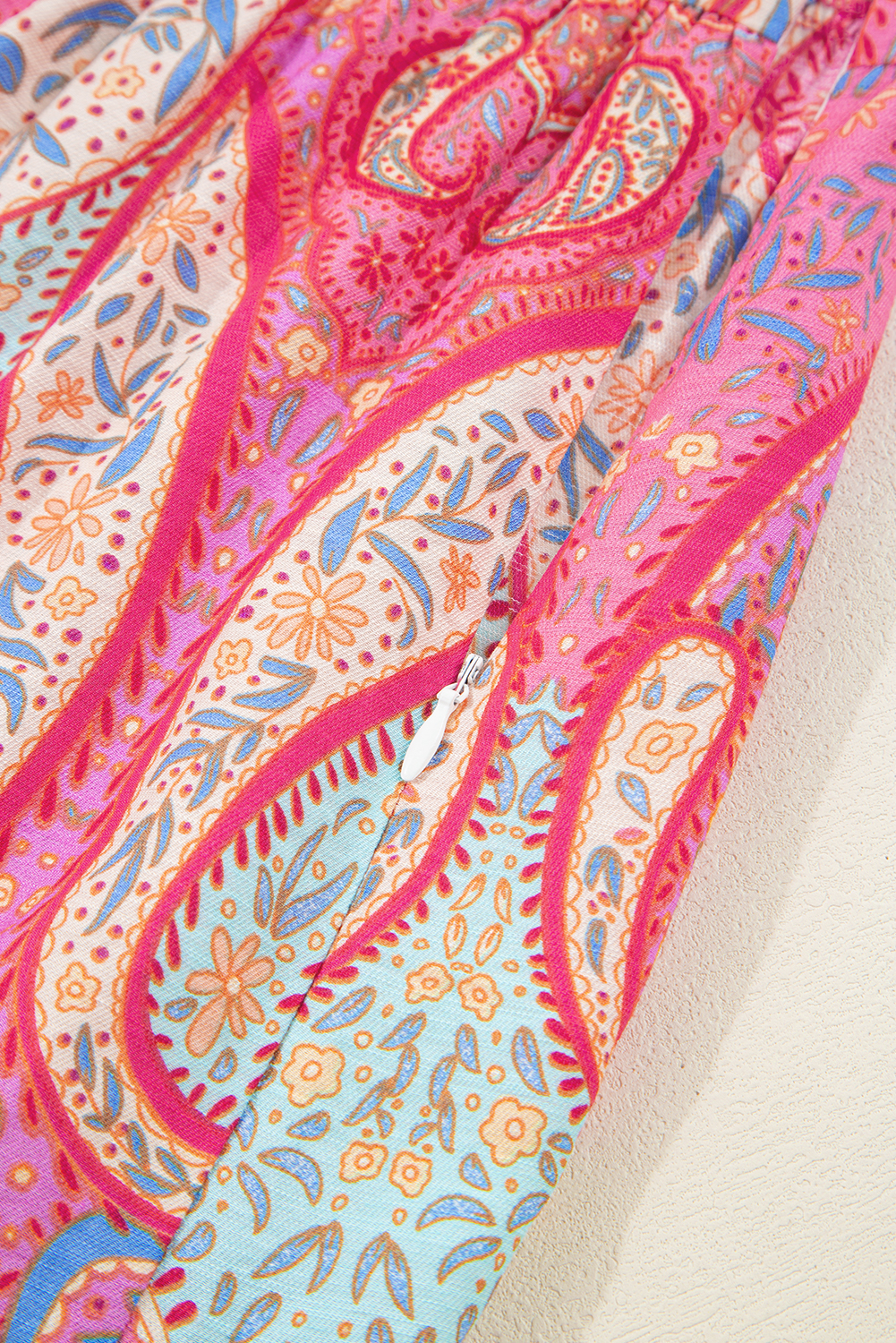 Rose Tribal Paisley Print Ruffled Sleeve Notch Neck Midi Dress - loveforevers